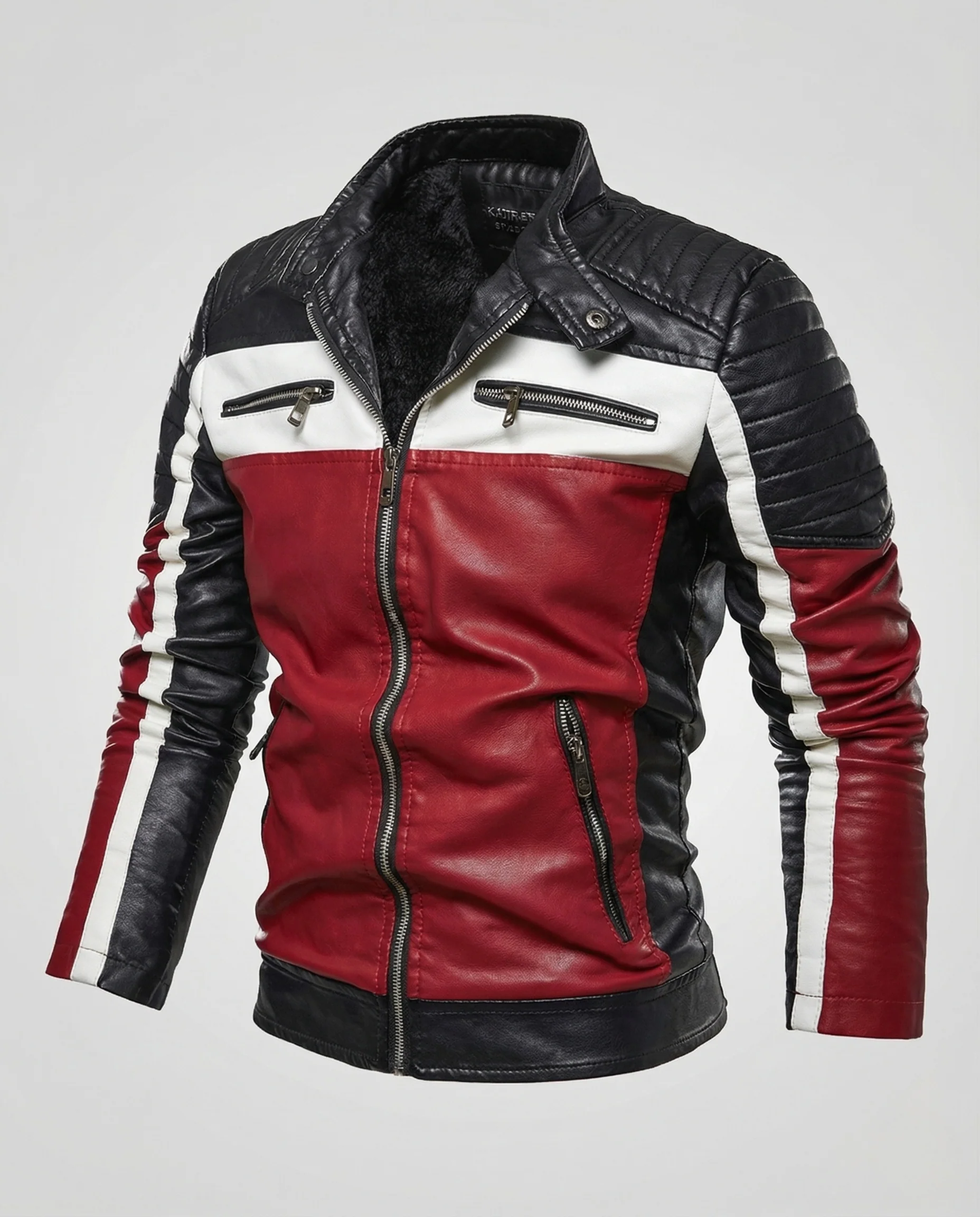 Herren Kunstleder Bikerjacke Teddyfutter - Image 5