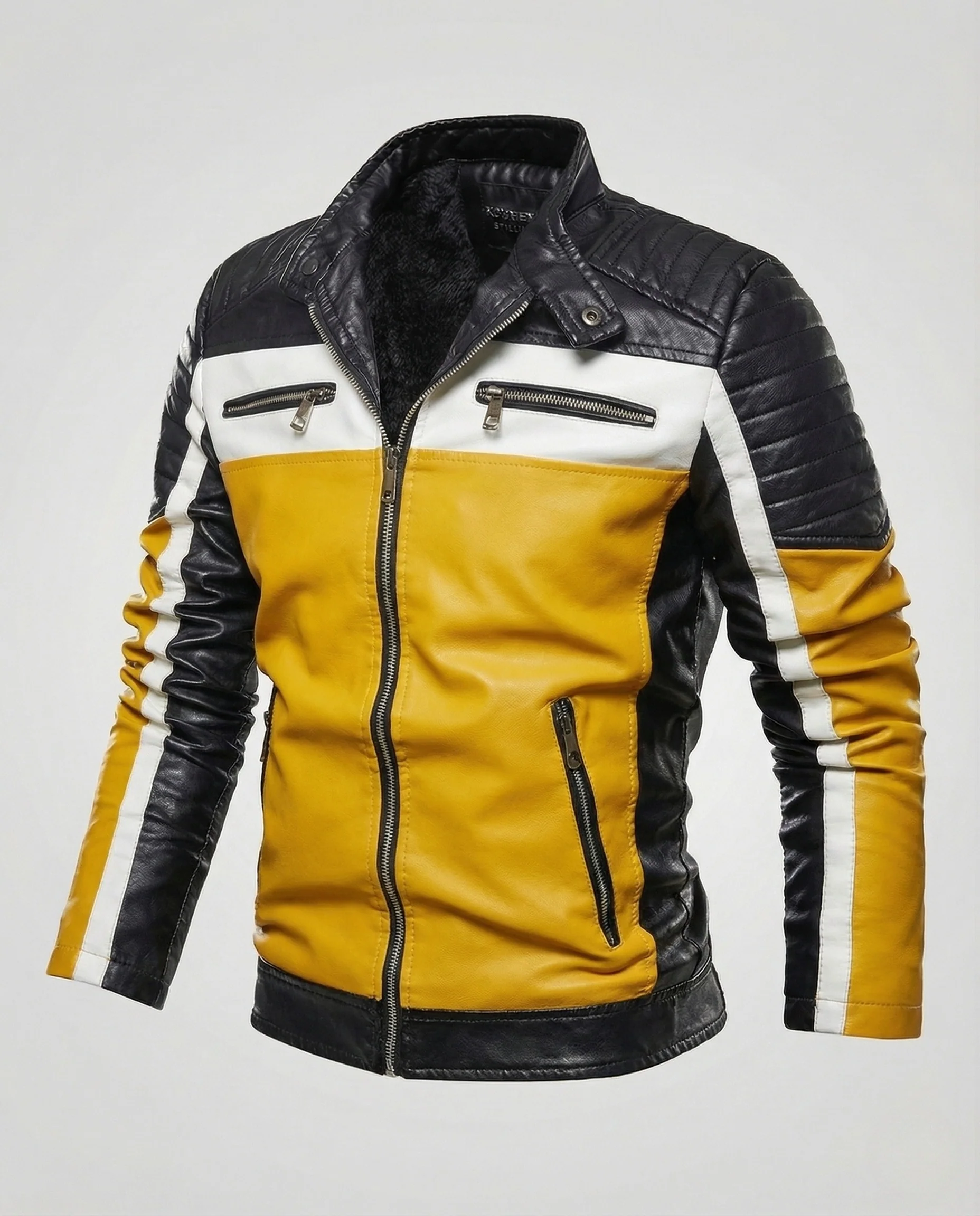 Herren Kunstleder Bikerjacke Teddyfutter - Image 6