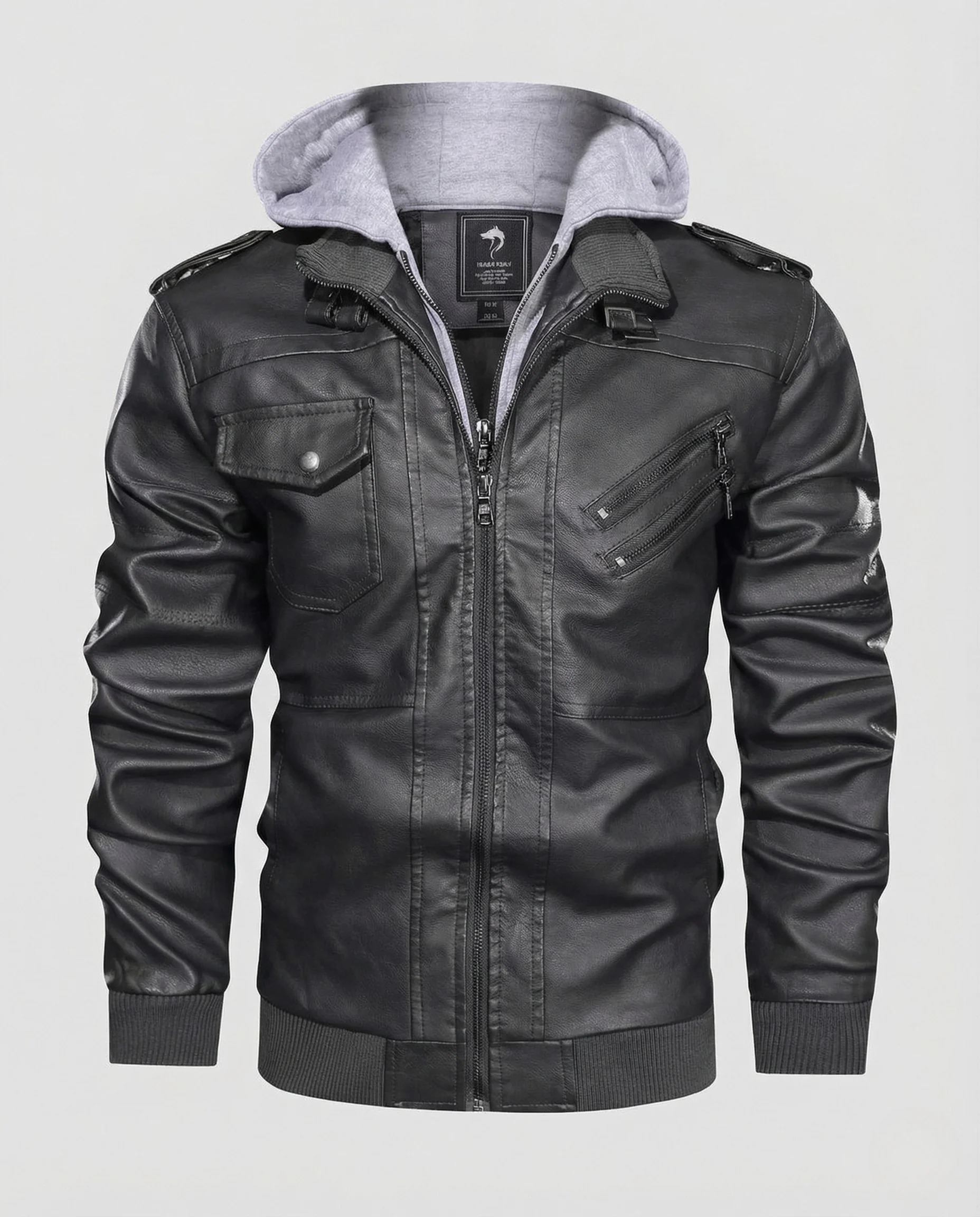 Herren Kunstlederjacke mit Sweatkapuze & Reißverschluss - Image 5