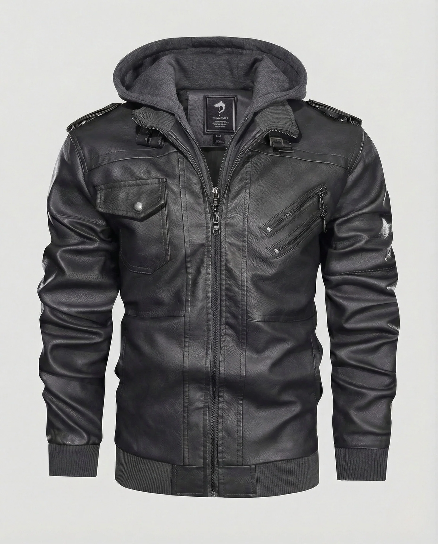 Herren Kunstlederjacke mit Sweatkapuze & Reißverschluss - Image 6
