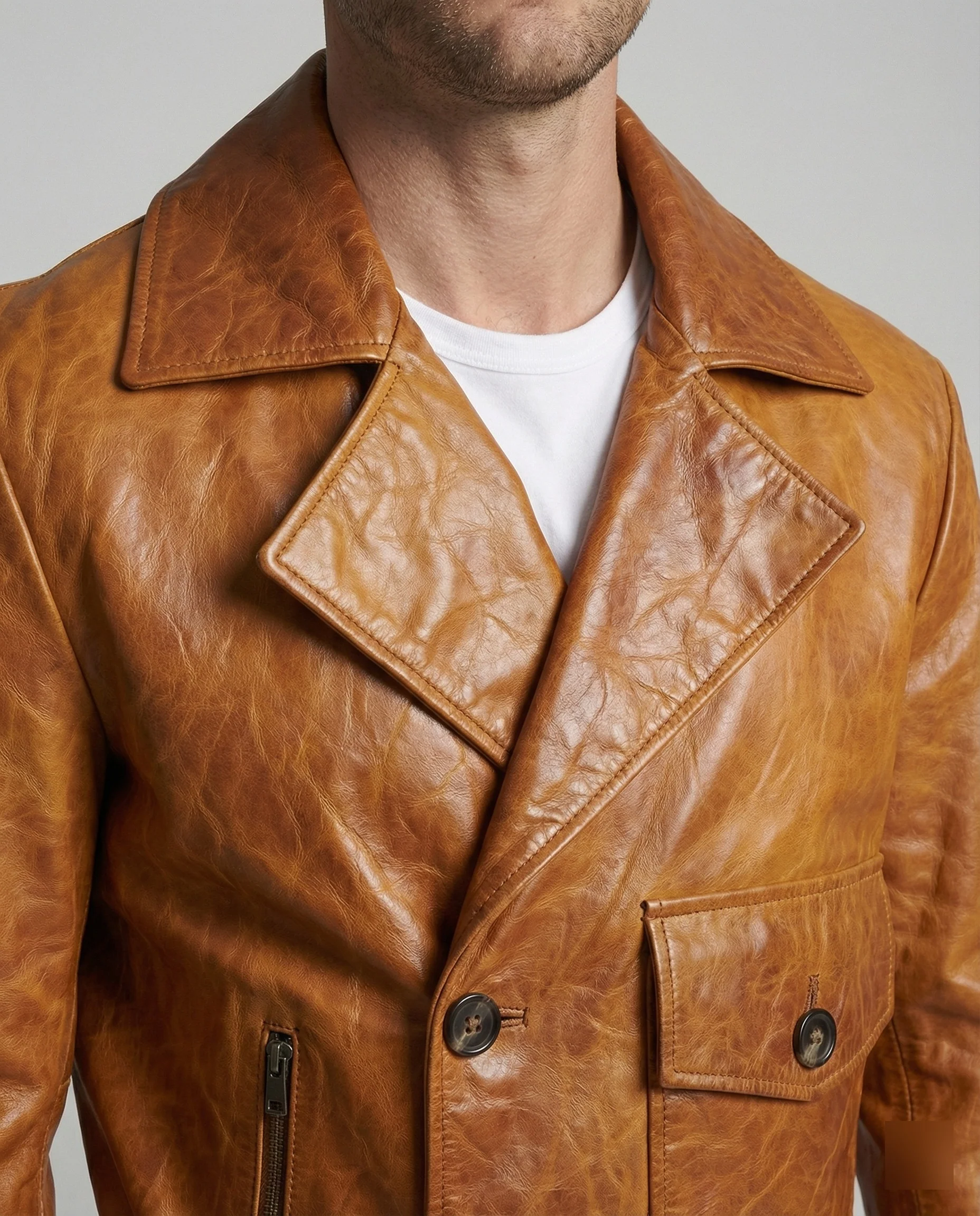 Herren Lederjacke Biker kurz mit Revers - Image 3