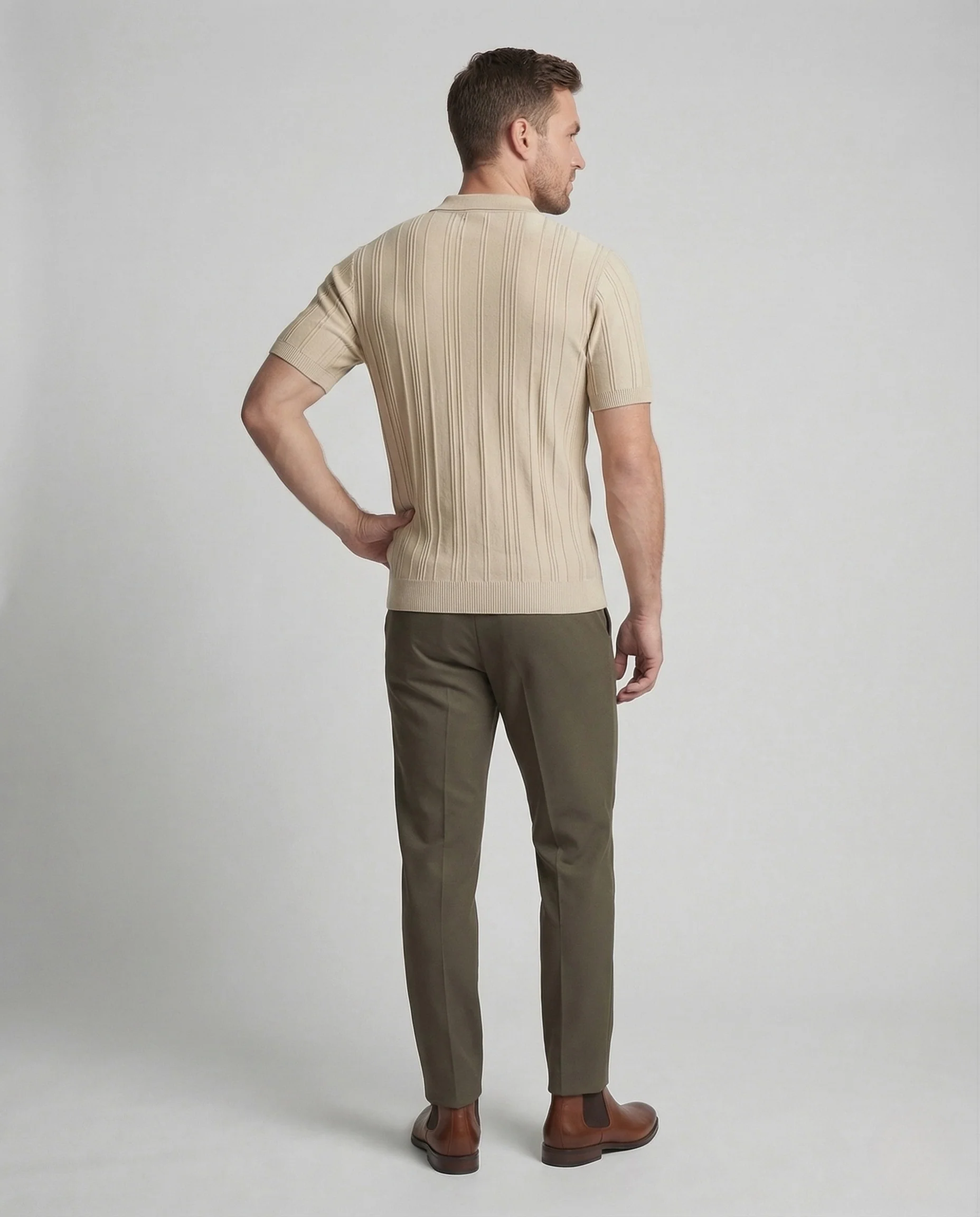 Herren Strick Poloshirt Halbzip mit Reliefstruktur - Image 4