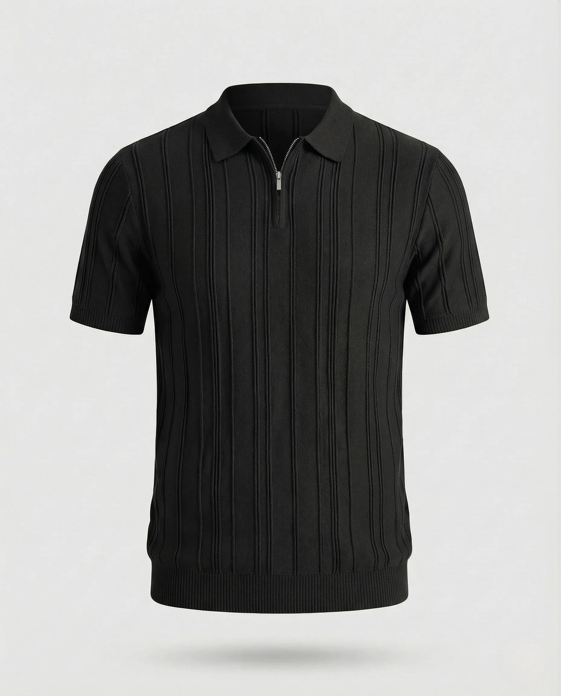 Herren Strick Poloshirt Halbzip mit Reliefstruktur - Image 8