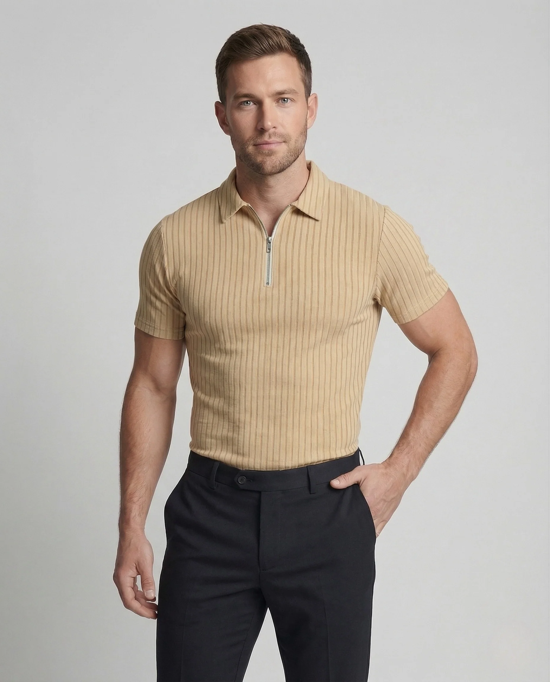 Herren Poloshirt Stehkragen Reißverschluss - Image 2