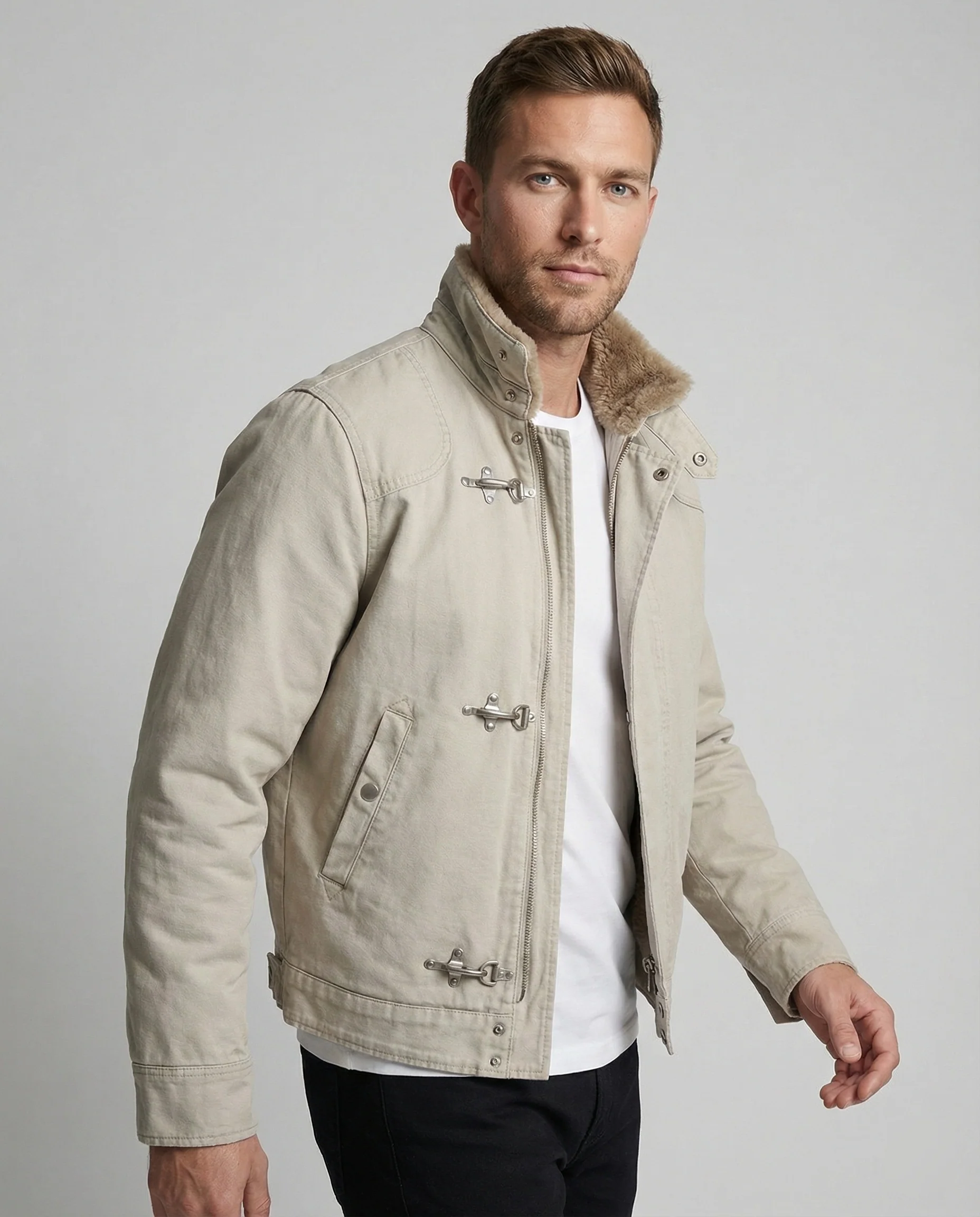 Herren Canvasjacke mit Teddykragen - Image 3