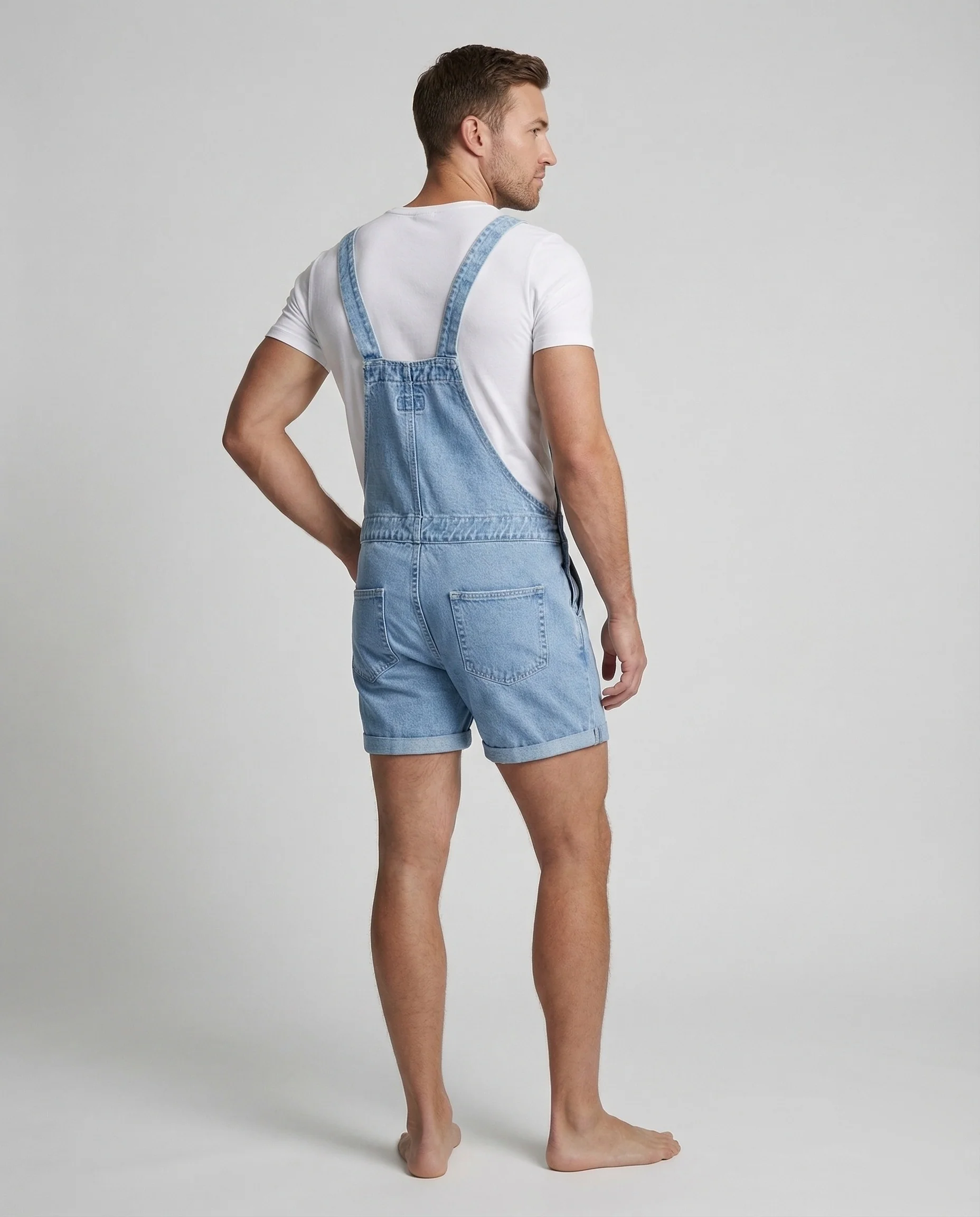 Herren kurze Jeans-Latzhose mit Brusttasche - Image 2