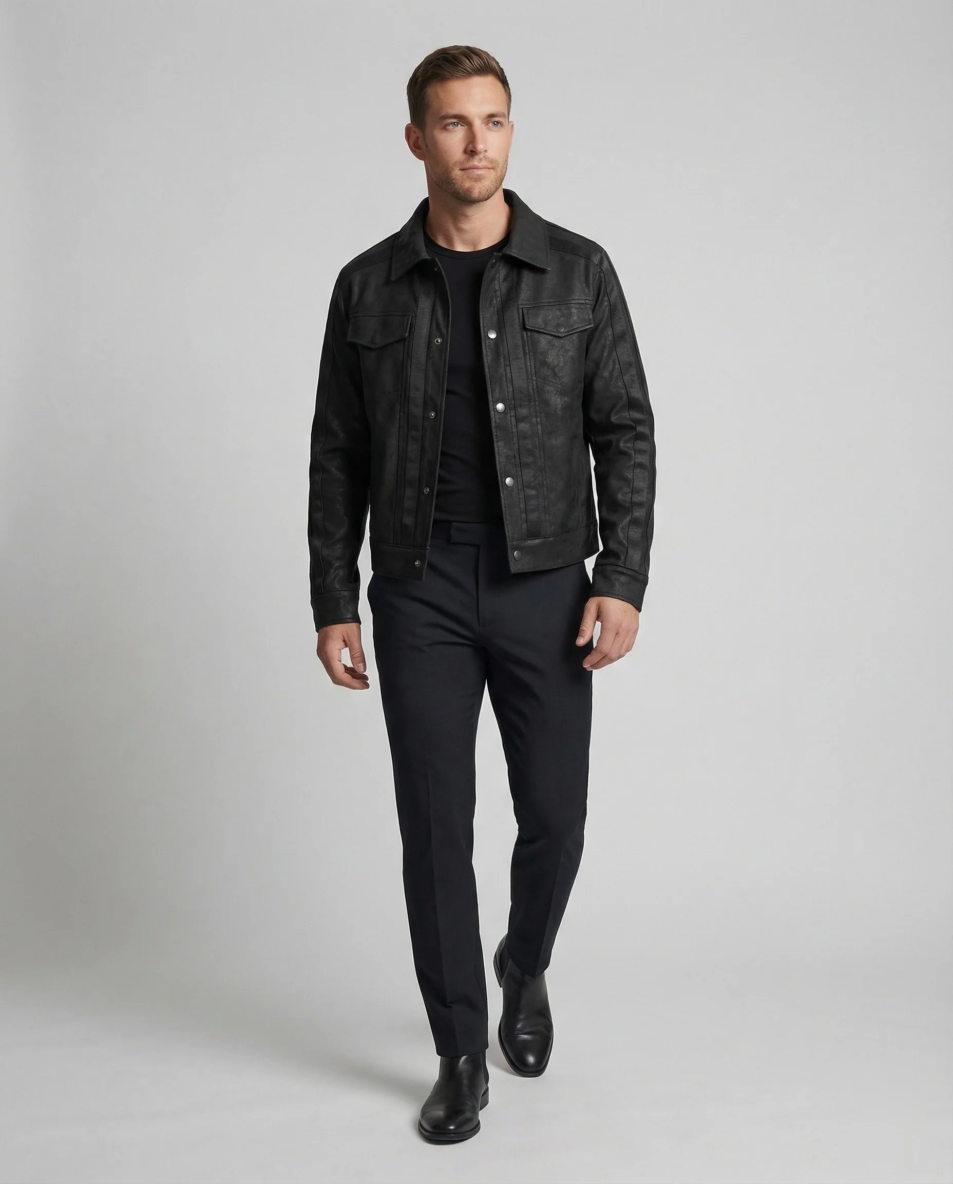 Herren Biker Lederjacke Kurz - Image 4