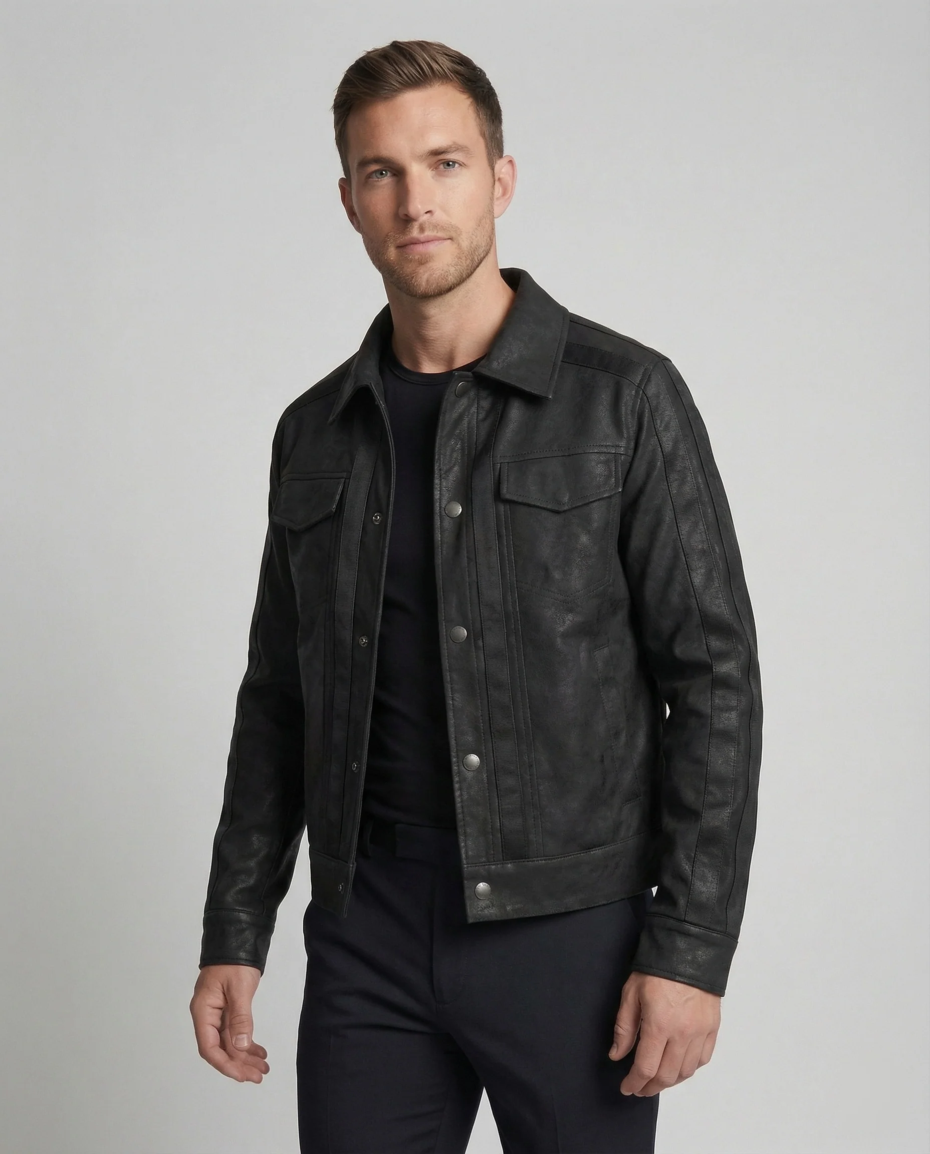 Herren Biker Lederjacke Kurz - Image 5