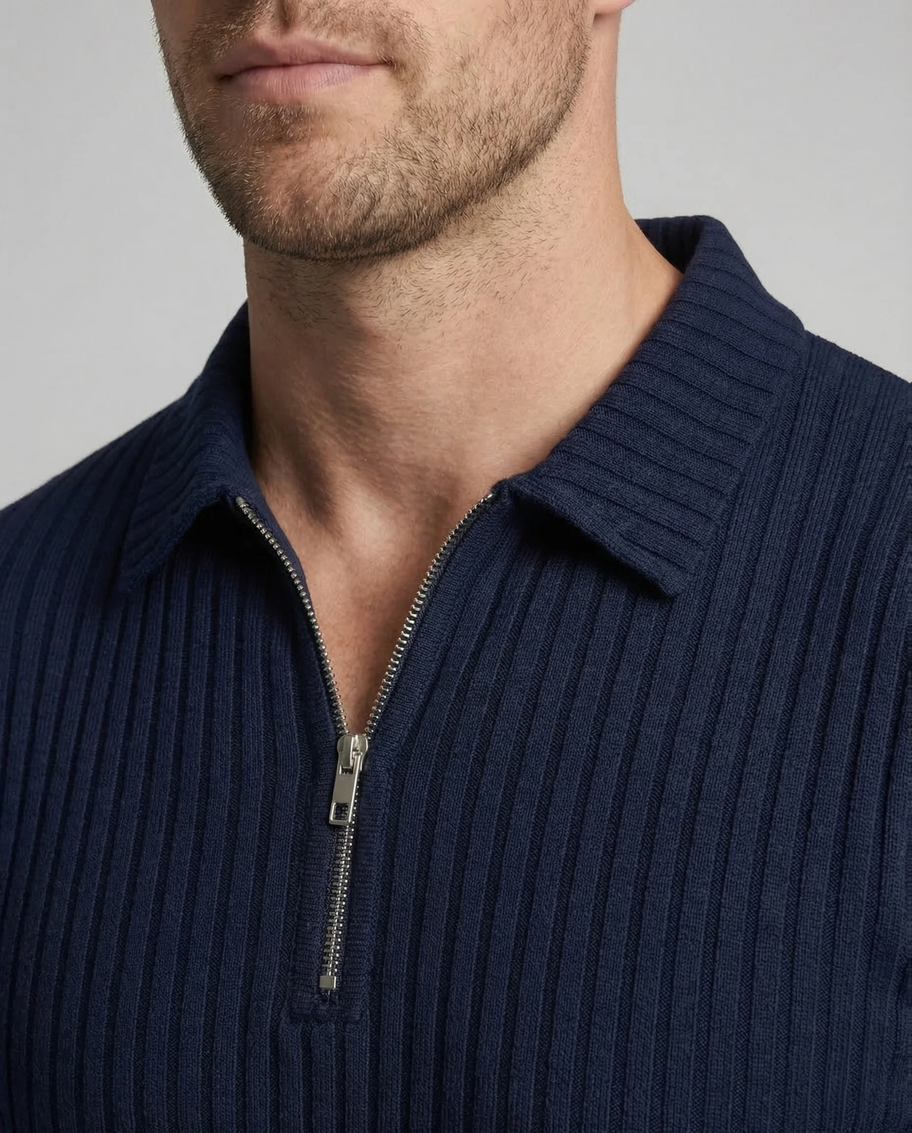 Herren Poloshirt Langarm Reißverschluss - Image 3