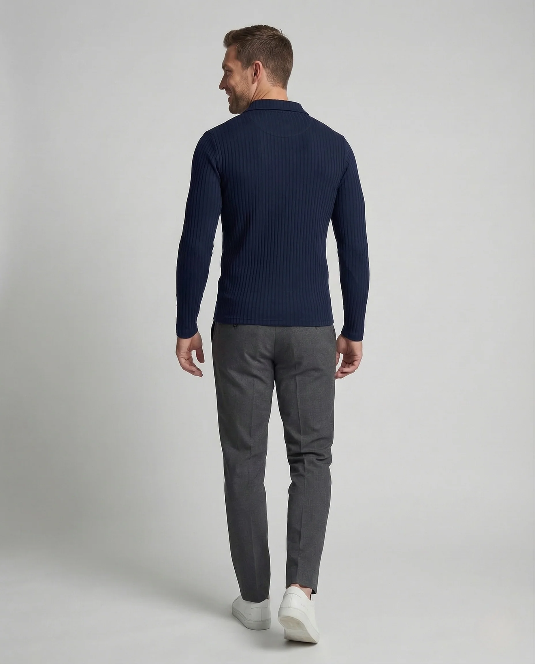 Herren Poloshirt Langarm Reißverschluss - Image 4