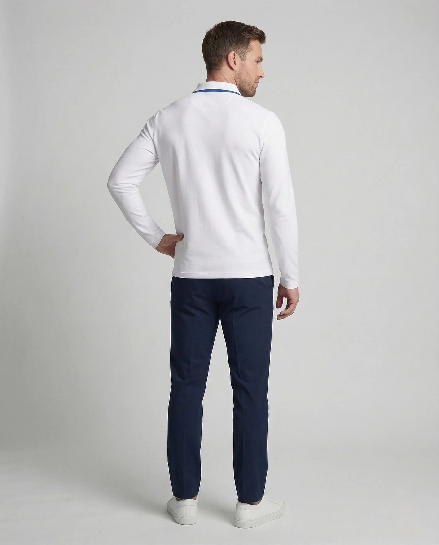 Herren Langarm Polo Baumwollpiqué Kentkragen Logo - Image 4