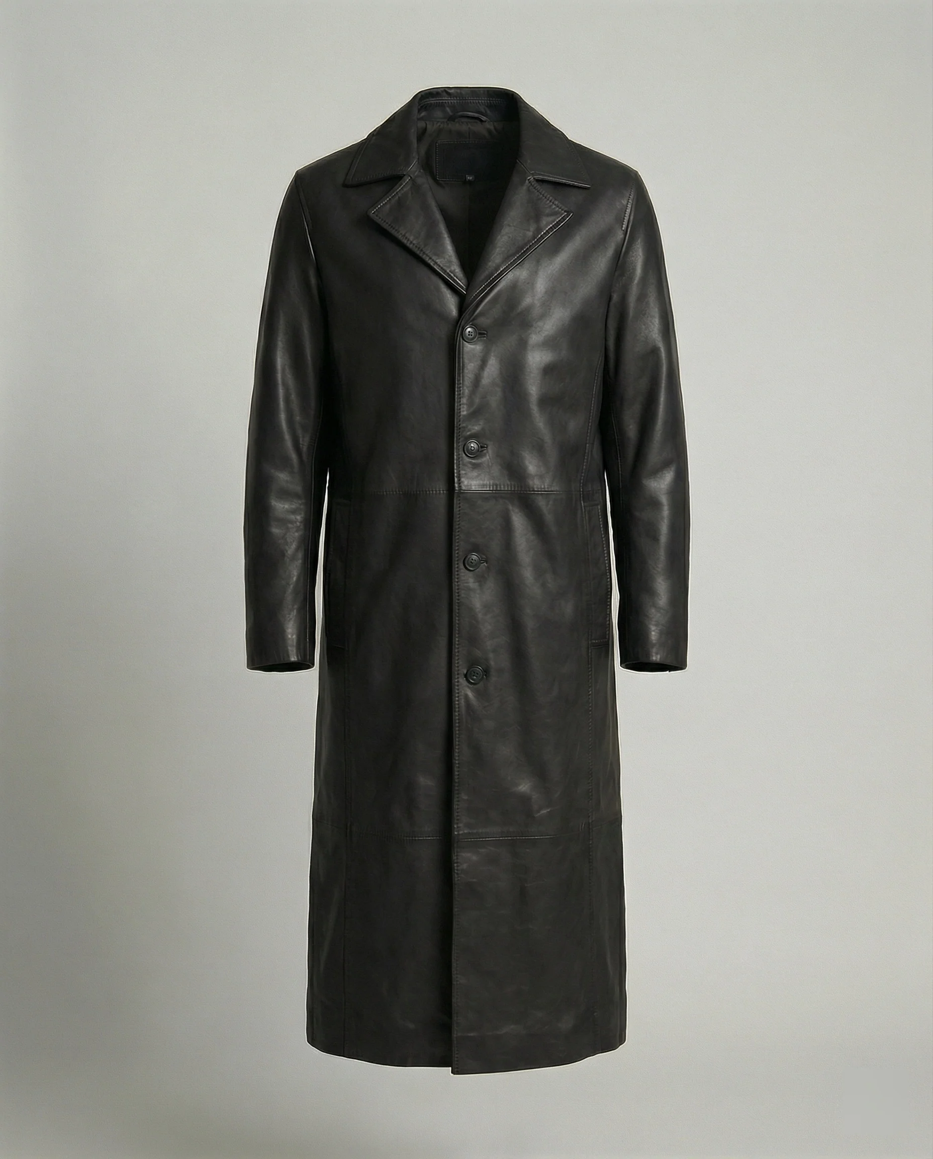 Herren Langer Leder Trenchcoat - Image 3