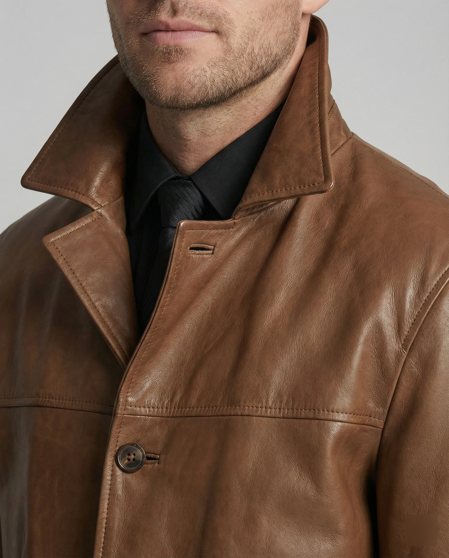 Herren Langer Leder Trenchcoat - Image 6