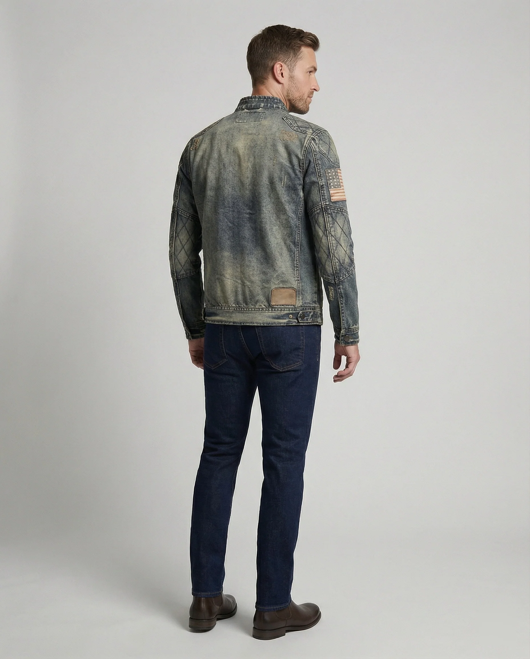 Herren Jeansjacke Biker Stil Stehkragen - Image 2