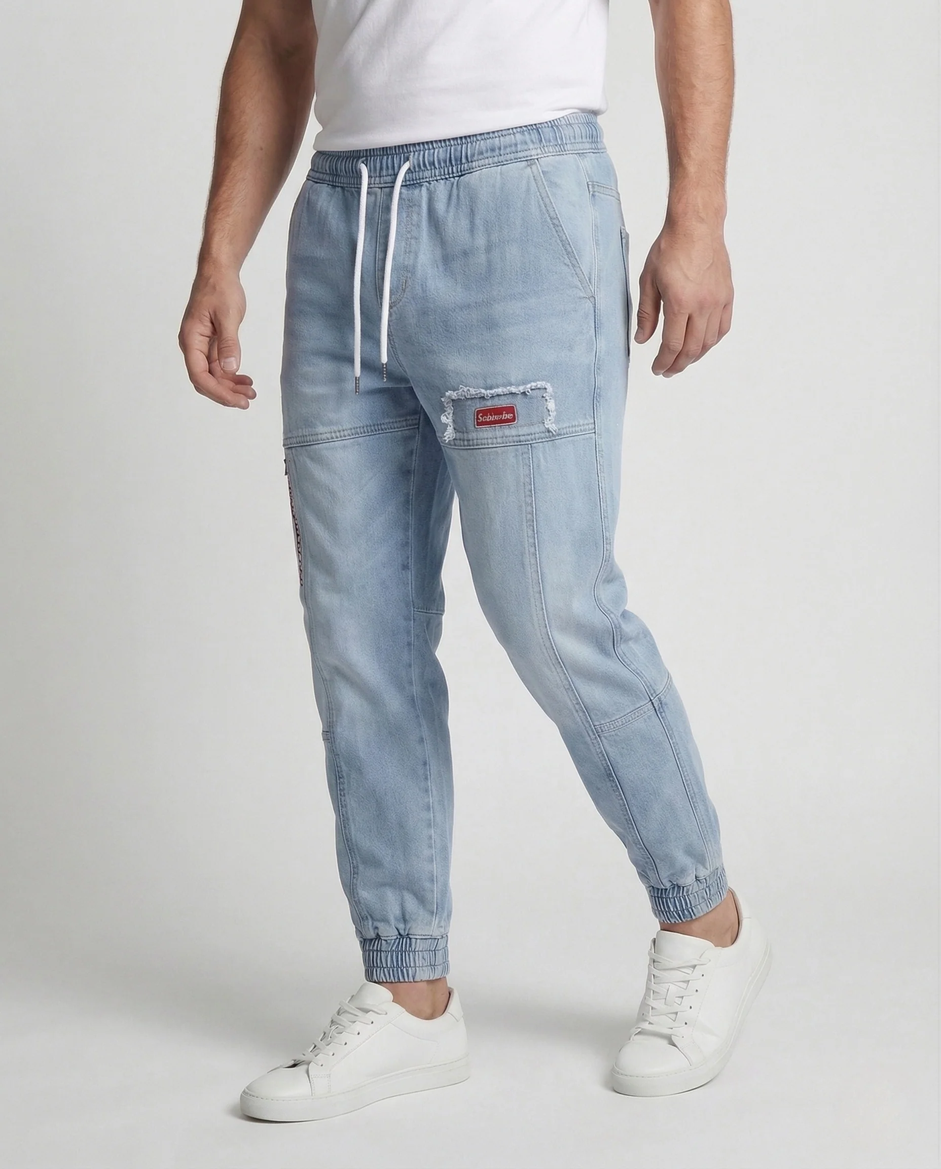 Herren Jeans Jogger mit Cargotaschen Denim Jogginghose - Image 2