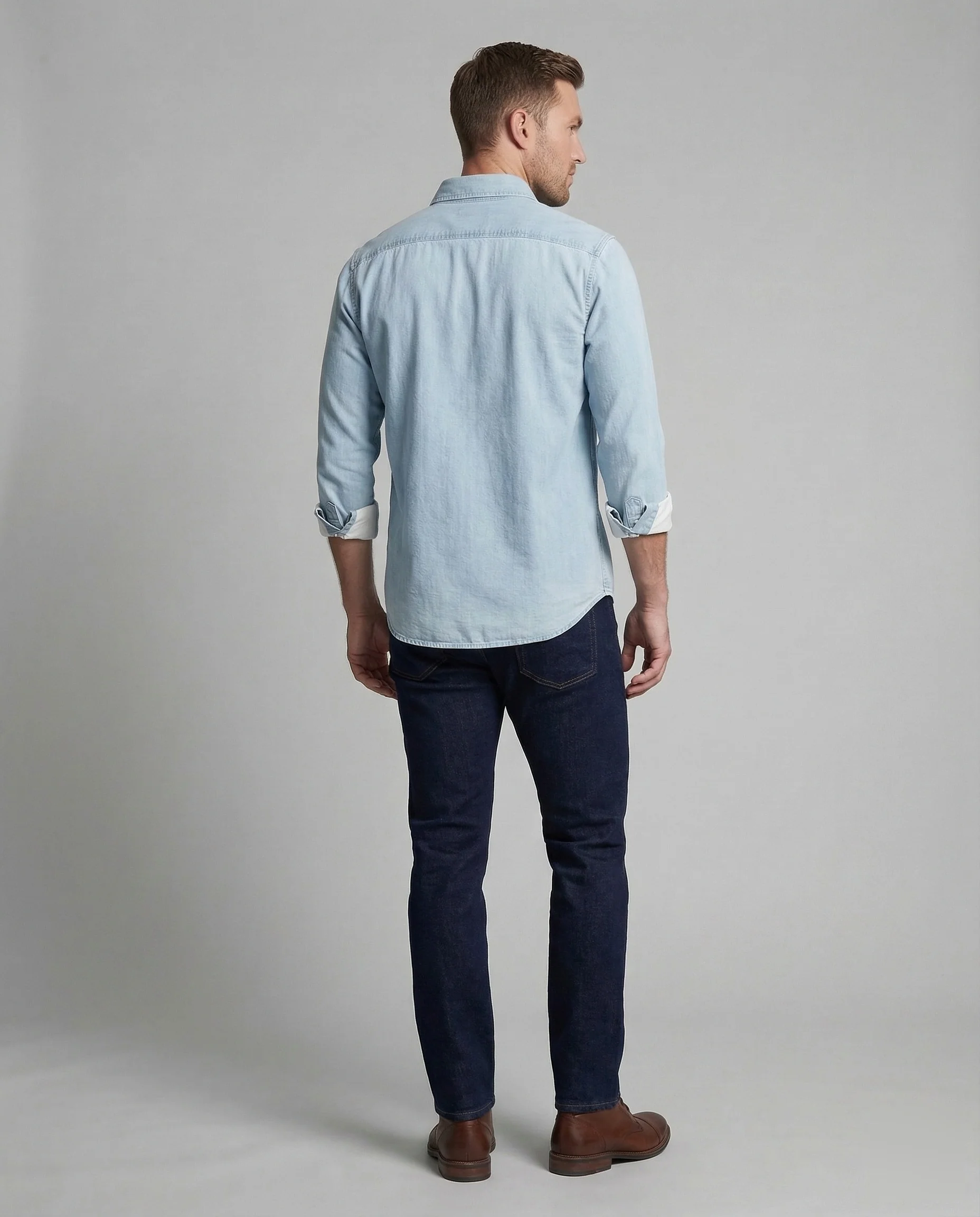 Herren Jeanshemd mit Knopfkragen & Brusttasche - Image 3