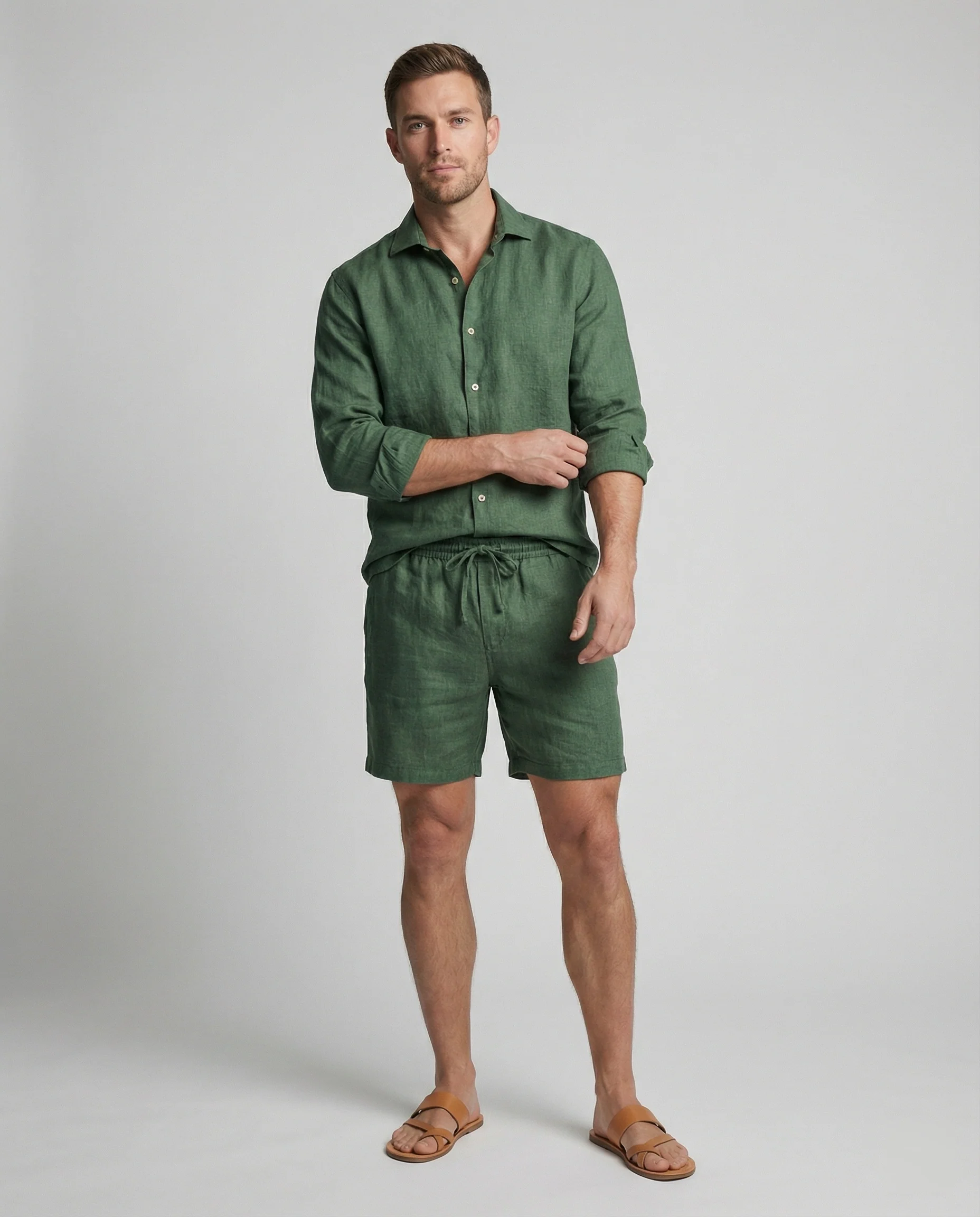 Zweiteiler Set Herren aus Leinen Hemd und Shorts - Image 4
