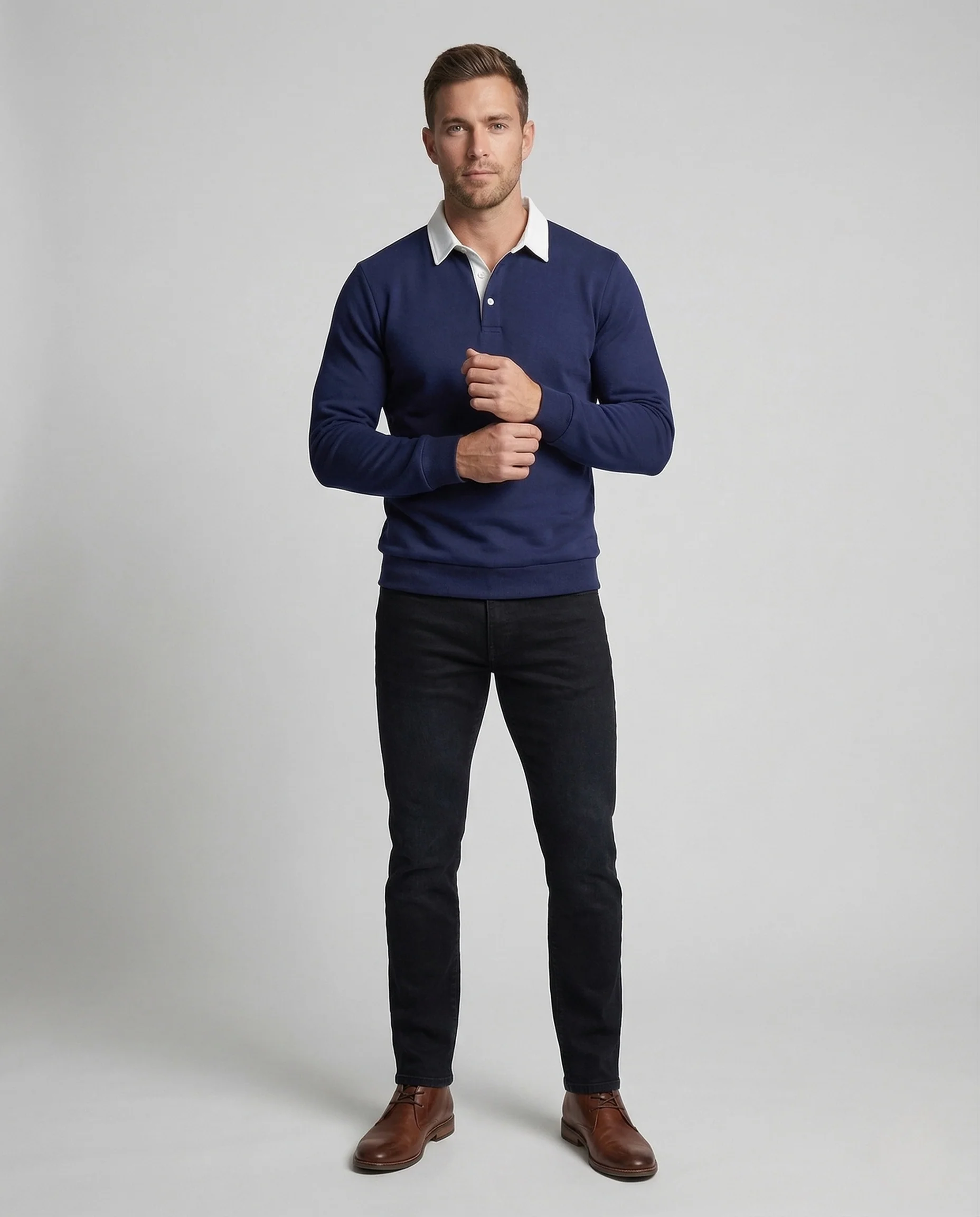 Herren Poloshirt Sweatshirt mit Kontrastkragen - Image 2