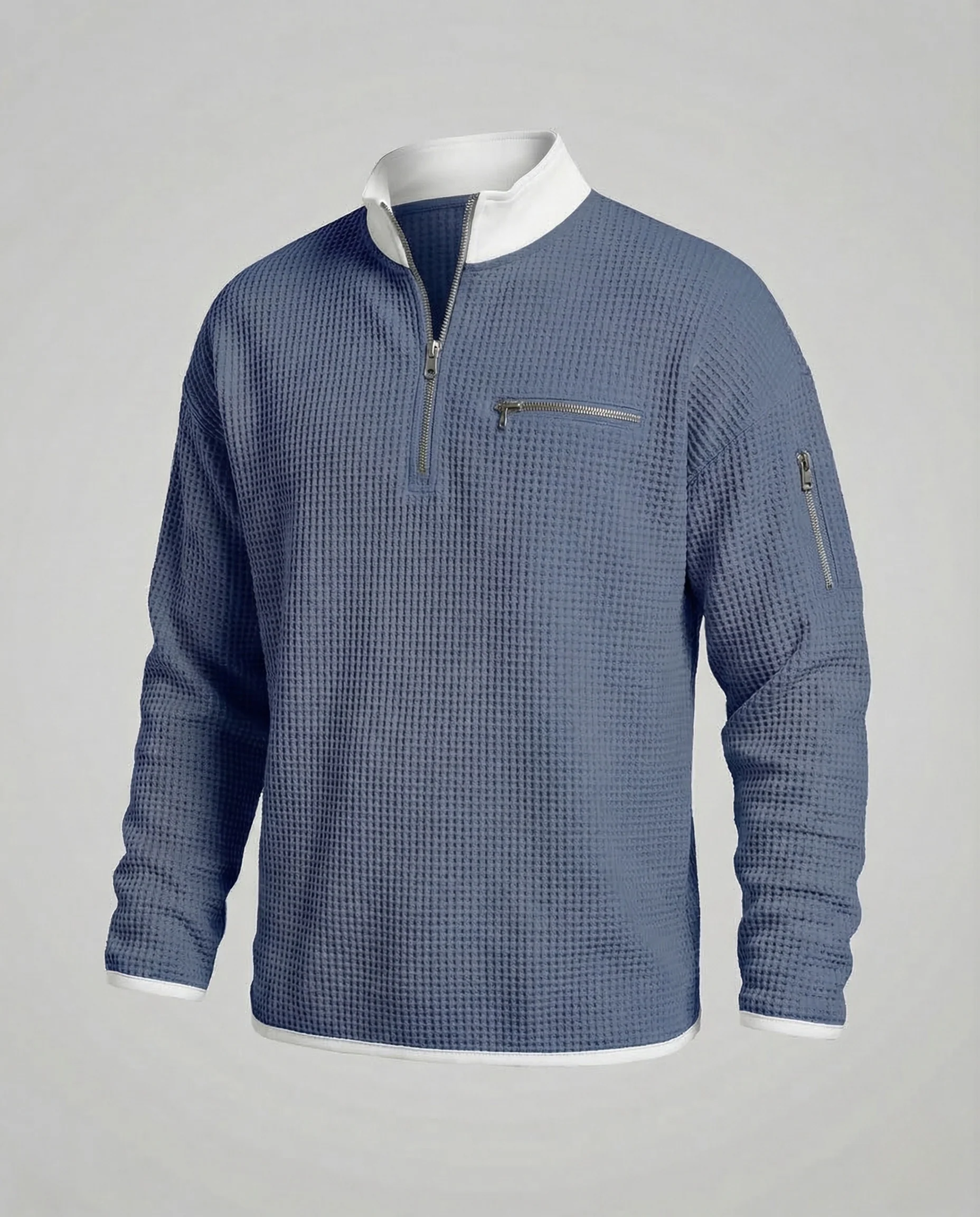 Herren Waffelstrick Sweatshirt Halb Reißverschluss - Image 11