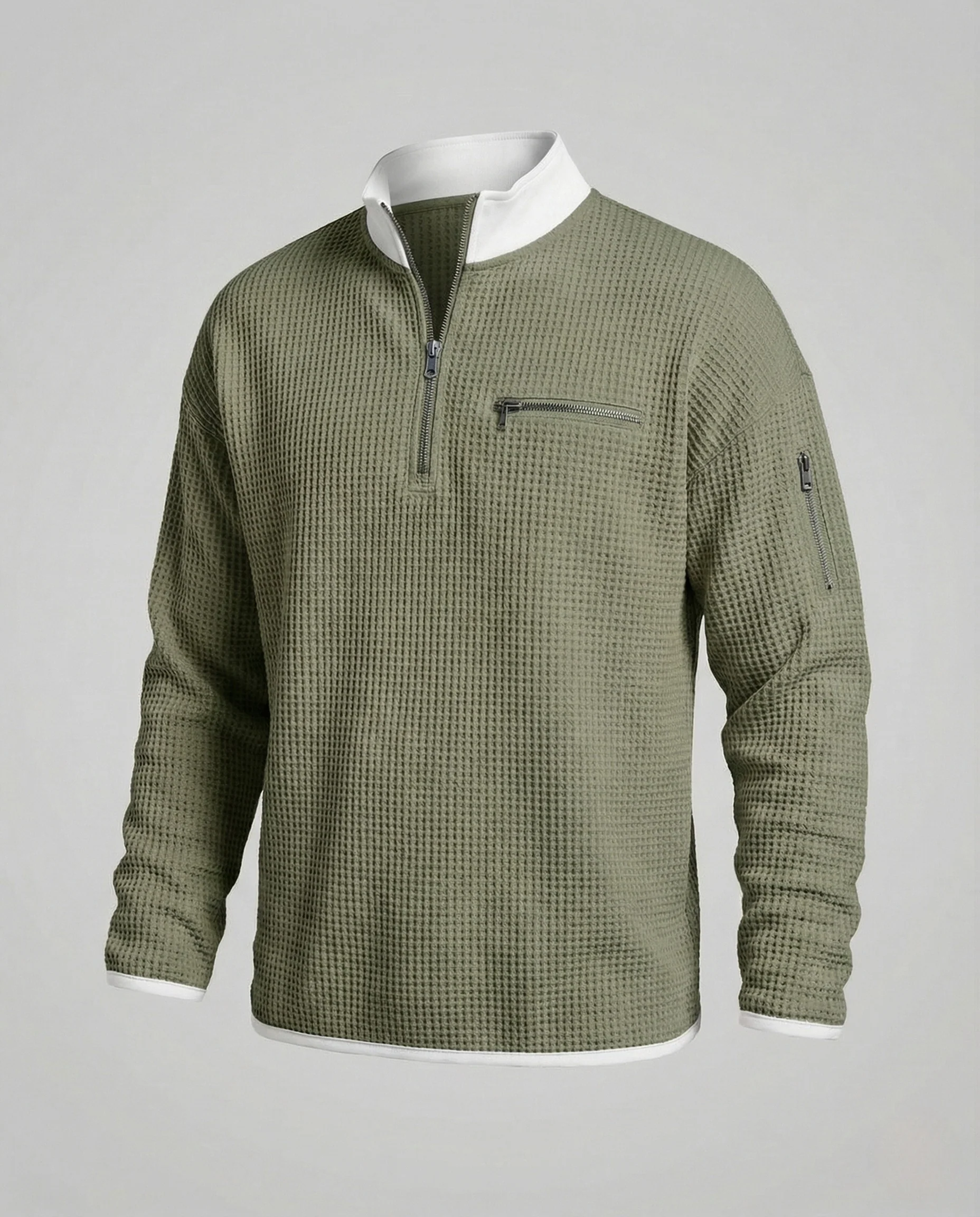 Herren Waffelstrick Sweatshirt Halb Reißverschluss - Image 12