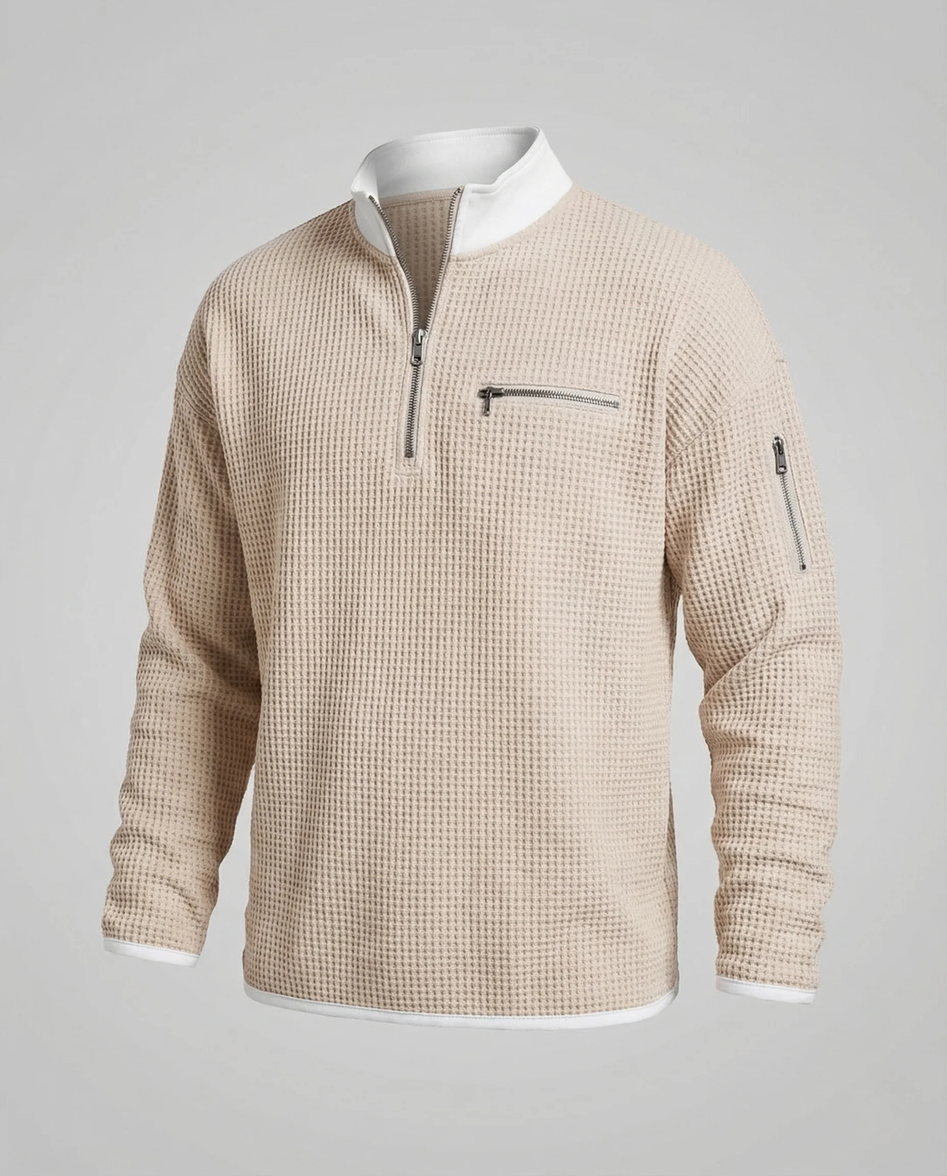 Herren Waffelstrick Sweatshirt Halb Reißverschluss - Image 5