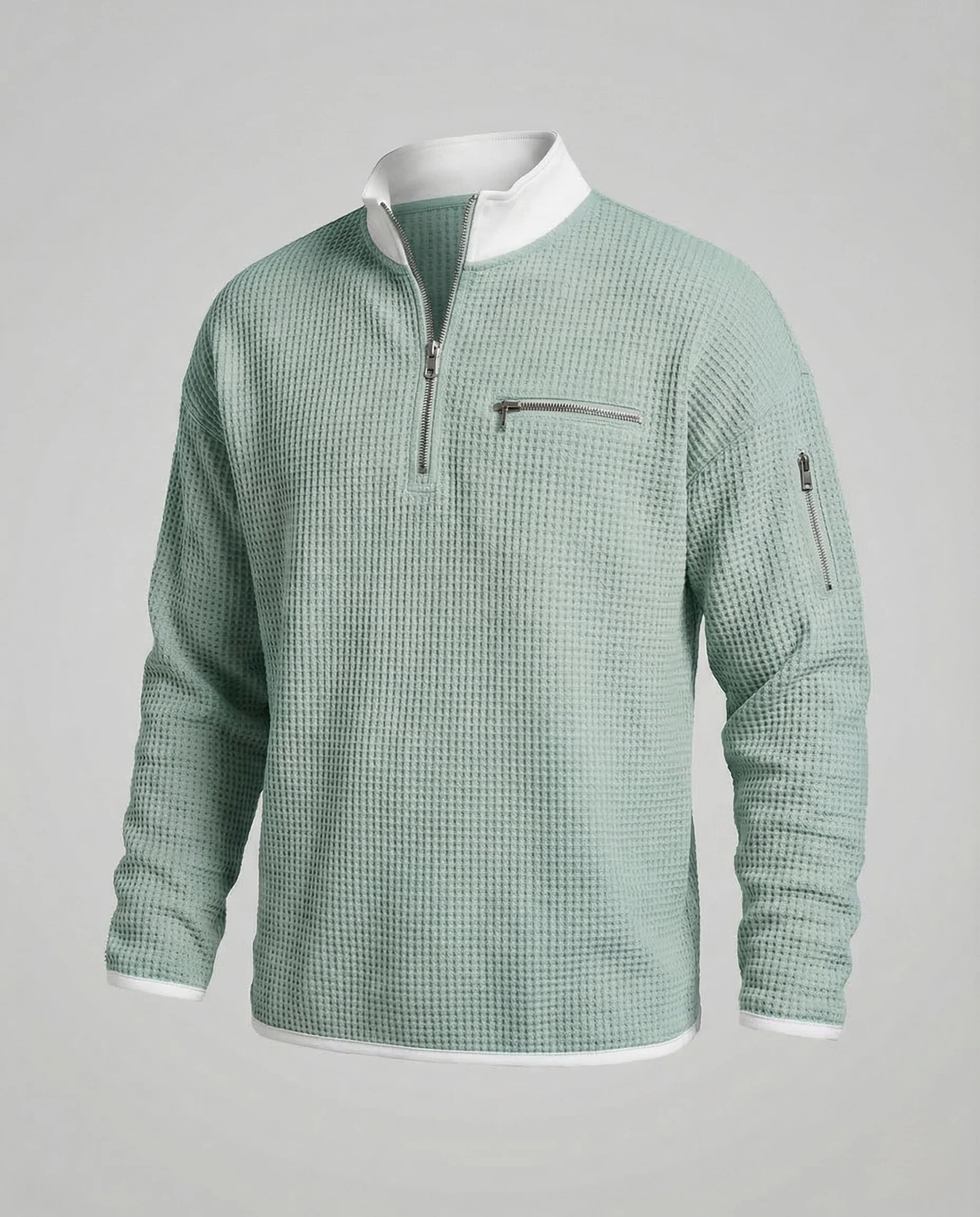 Herren Waffelstrick Sweatshirt Halb Reißverschluss - Image 6