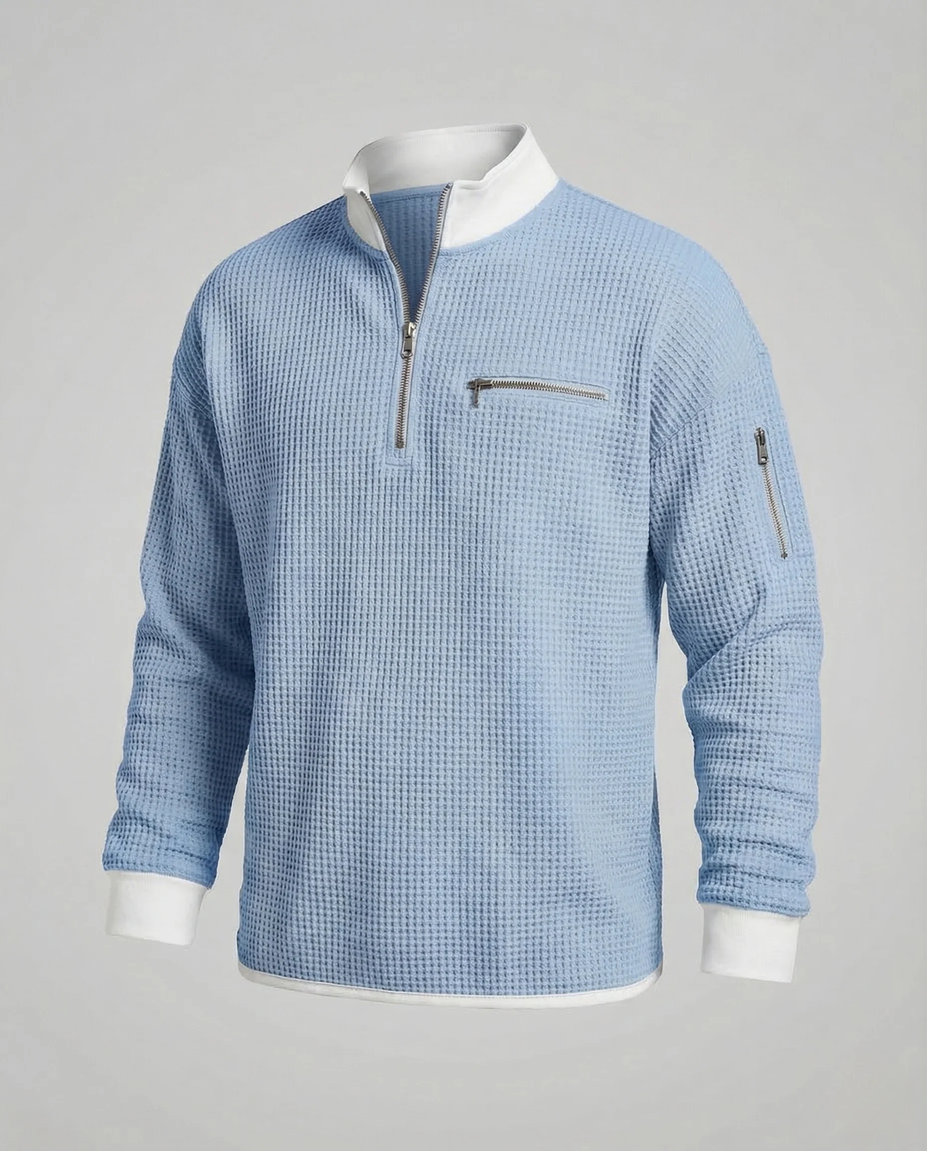 Herren Waffelstrick Sweatshirt Halb Reißverschluss - Image 7