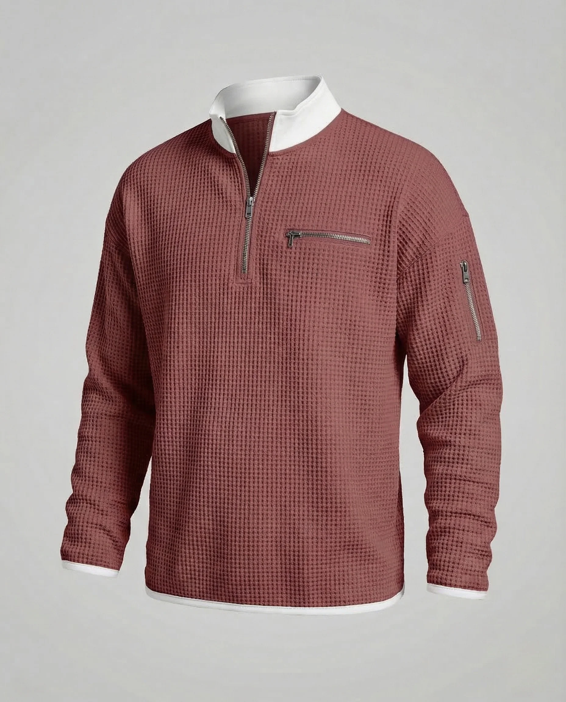 Herren Waffelstrick Sweatshirt Halb Reißverschluss - Image 8