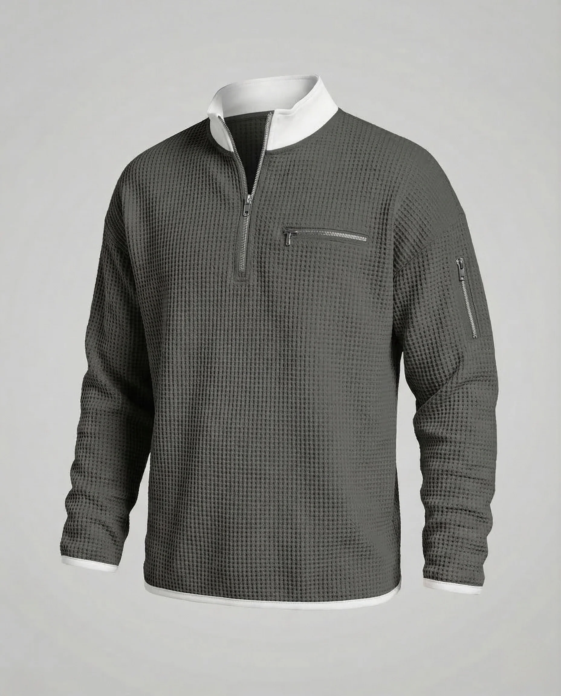 Herren Waffelstrick Sweatshirt Halb Reißverschluss - Image 9