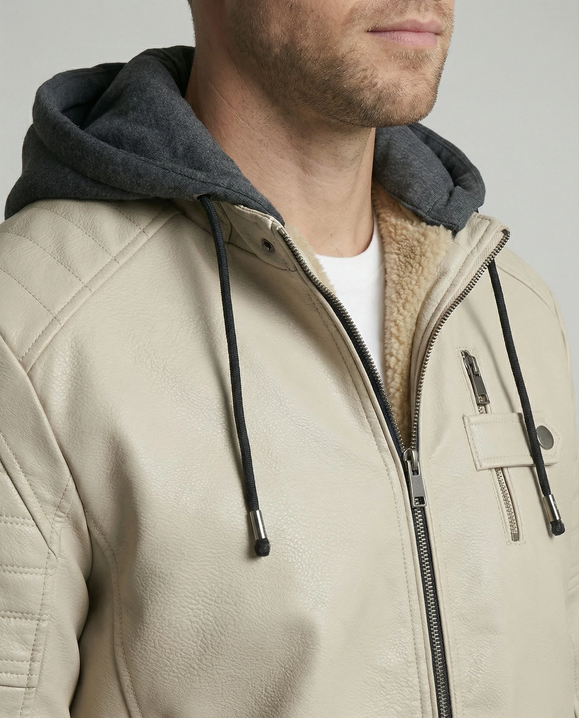 Herren Lederjacke mit Kapuzeneinsatz - Image 2
