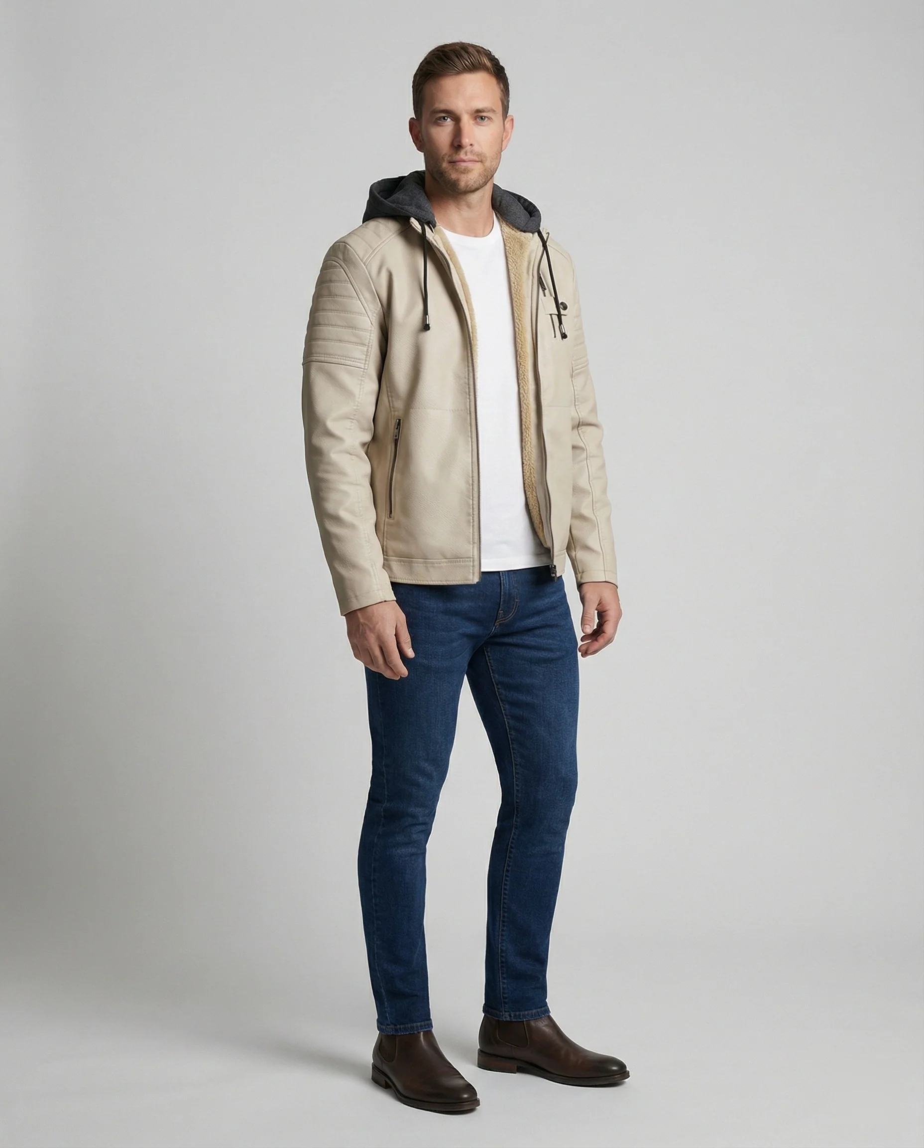 Herren Lederjacke mit Kapuzeneinsatz - Image 3