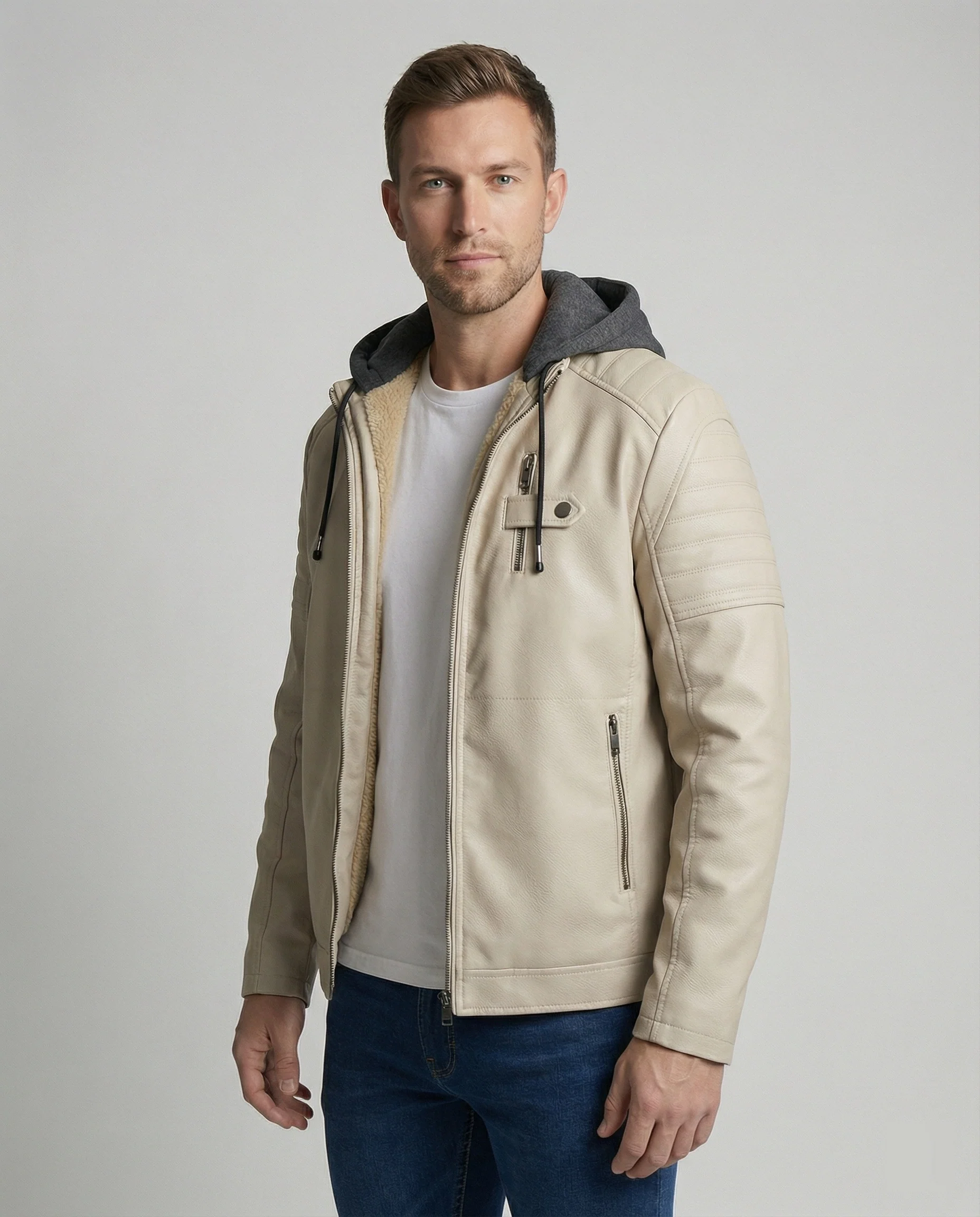 Herren Lederjacke mit Kapuzeneinsatz - Image 4