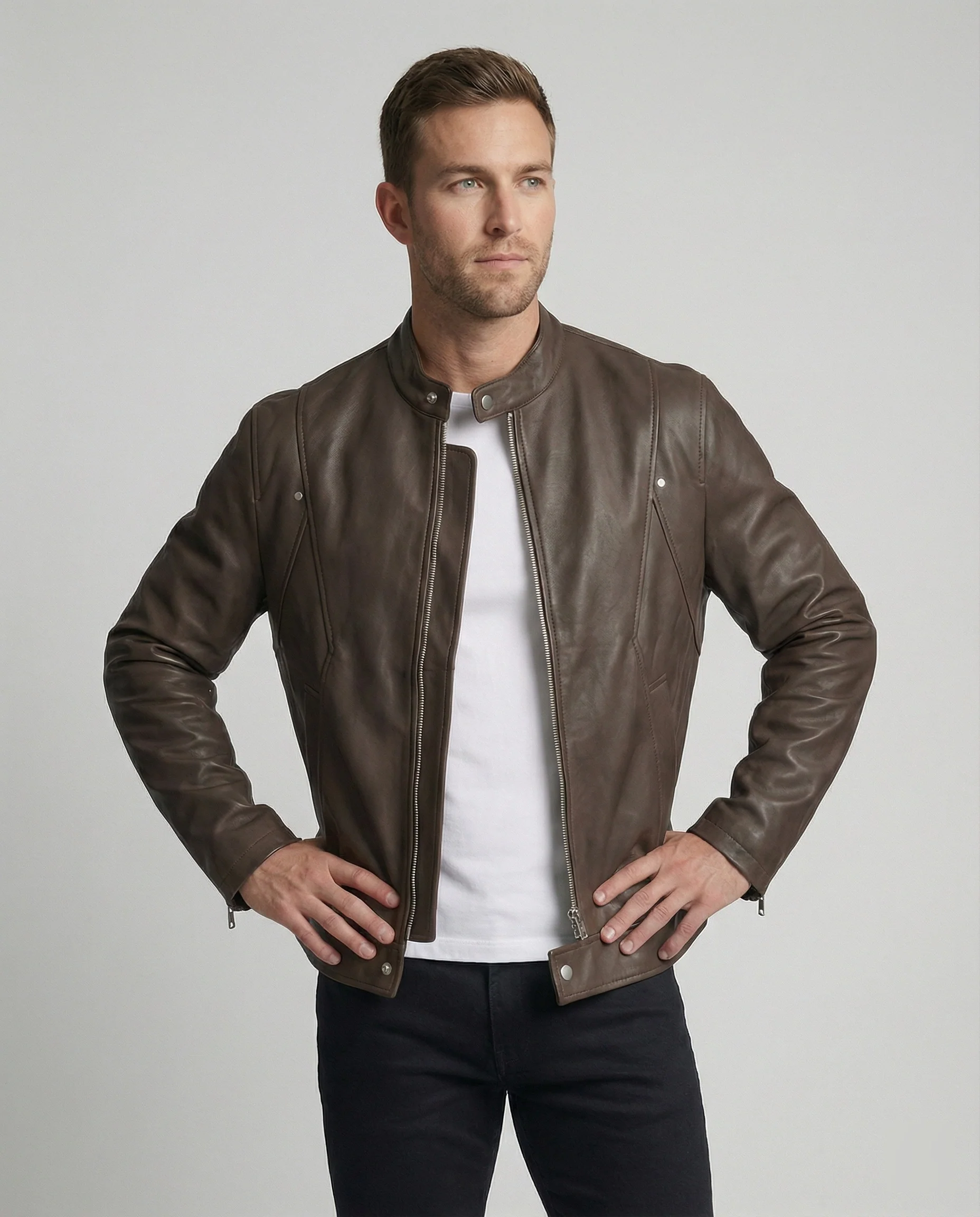 Herren Bomber Lederjacke Stehkragen - Image 6