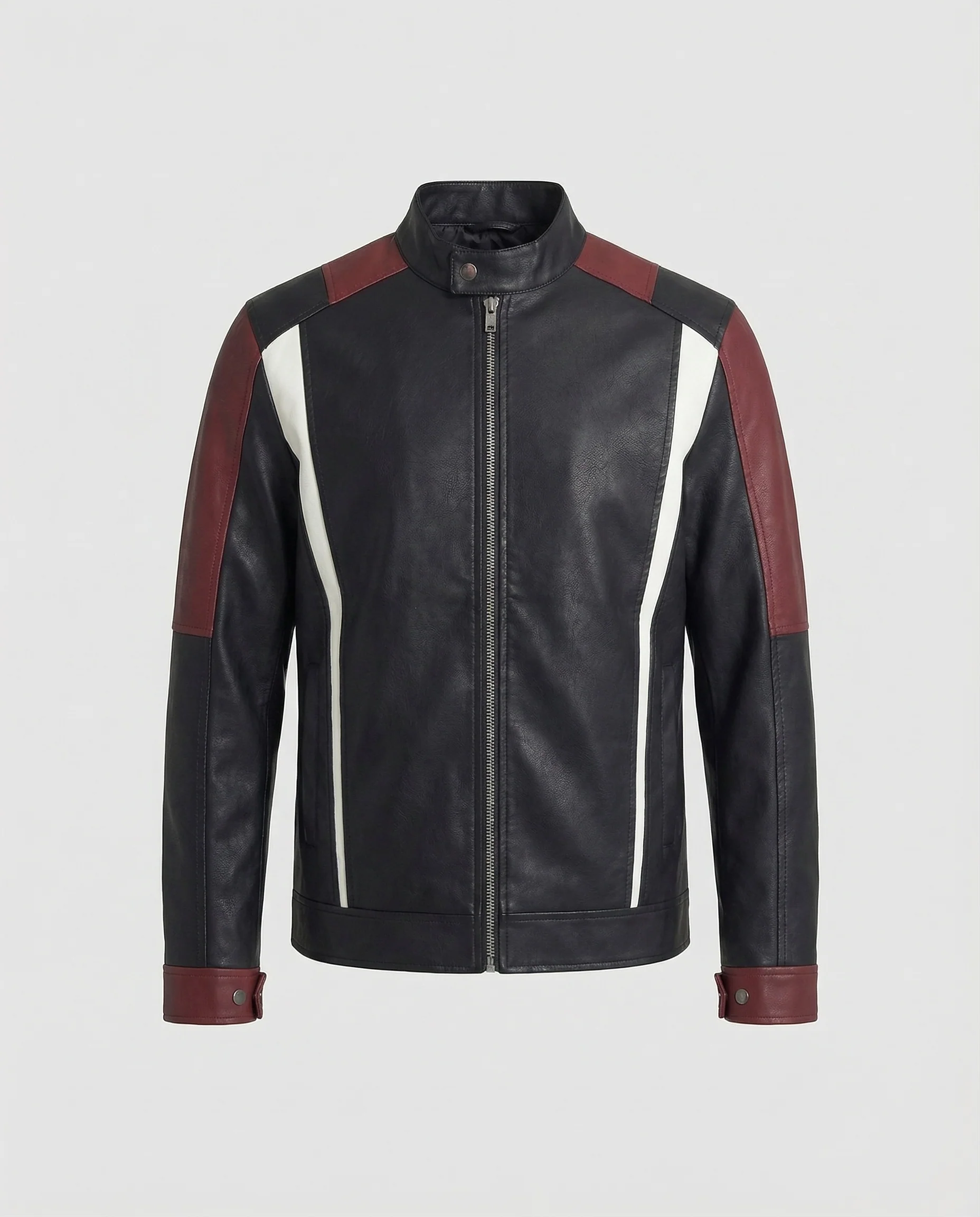 Herren Panel Lederjacke Stehkragen - Image 2