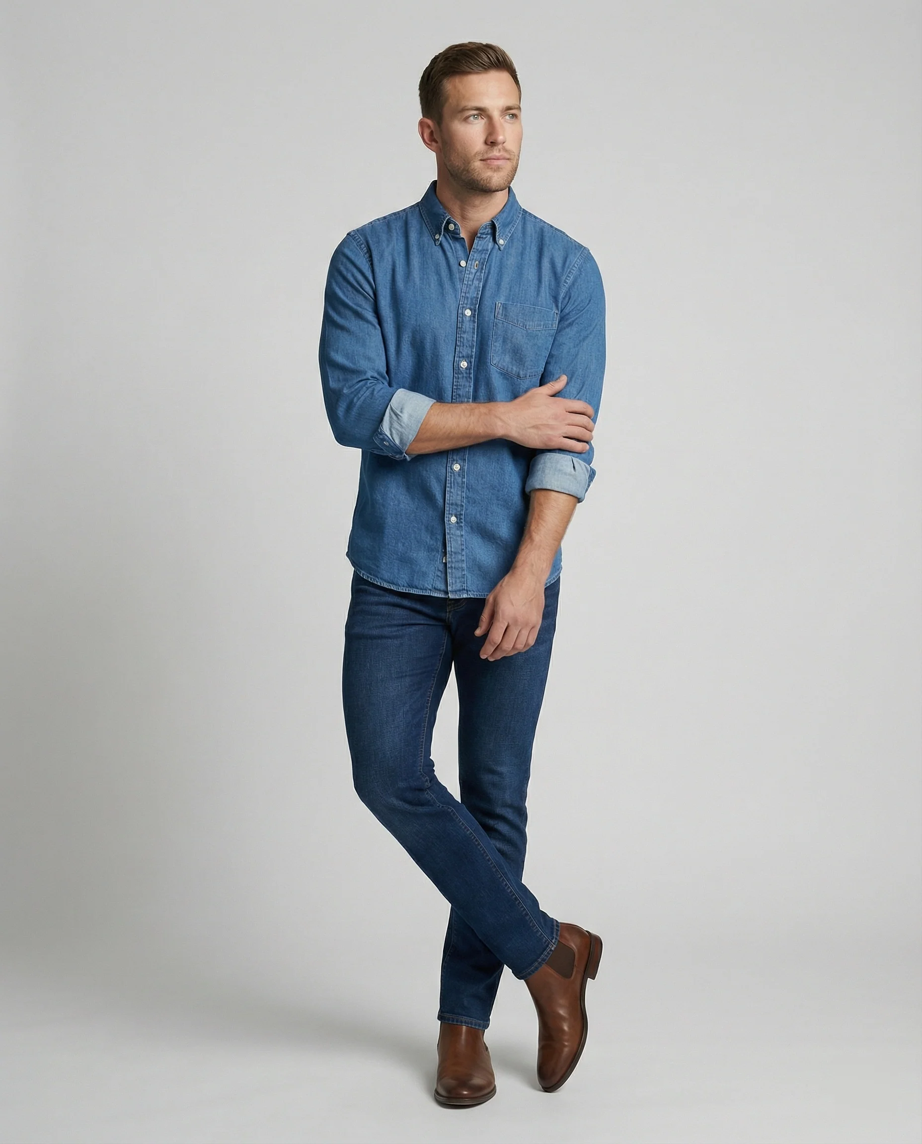 Herren Langarmhemd Jeans Regular Fit - Image 4