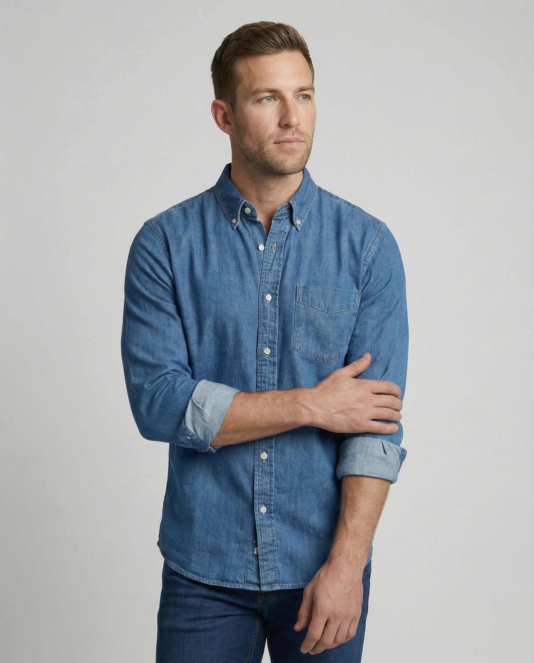 Herren Langarmhemd Jeans Regular Fit - Image 5
