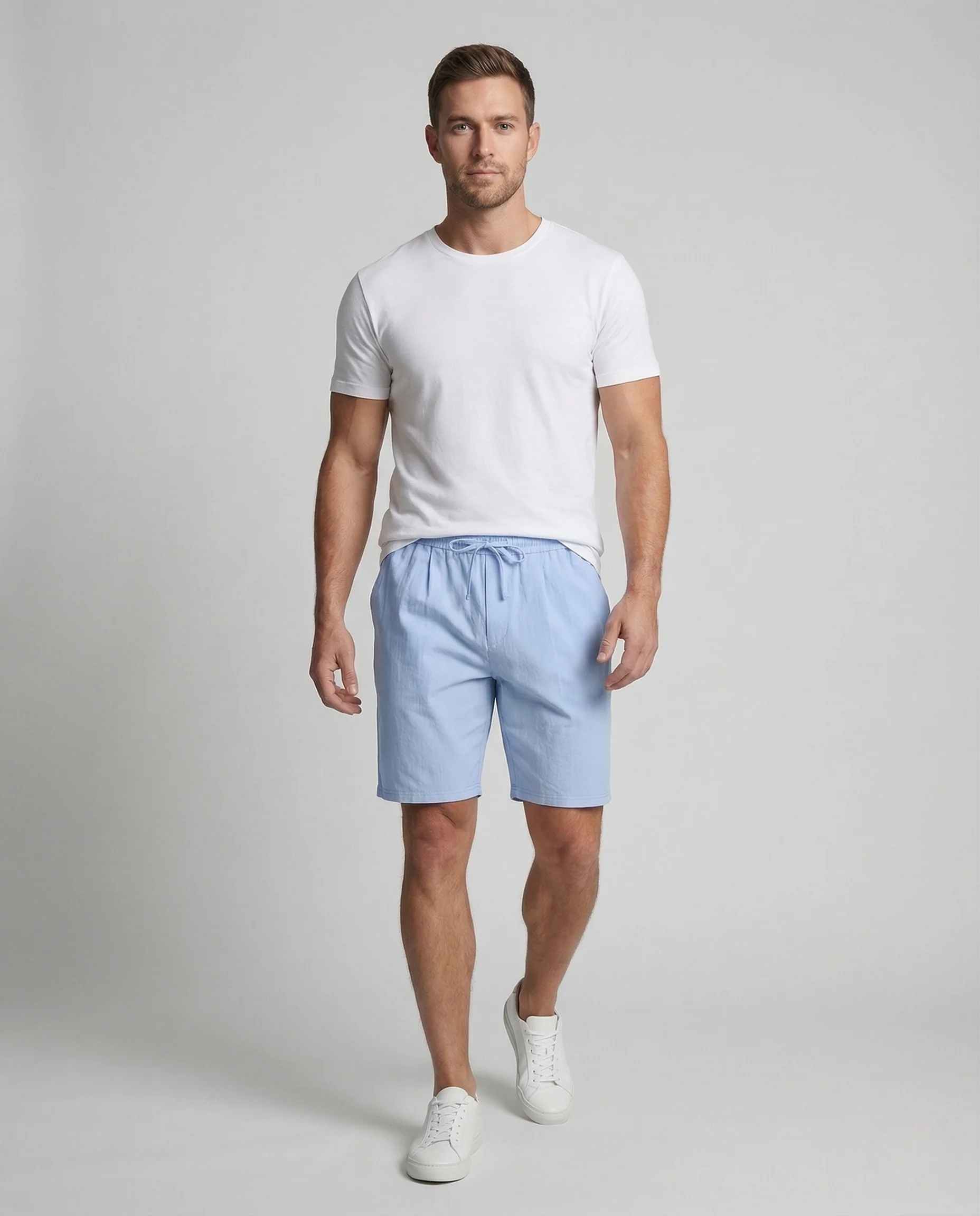 Herren Leinen Bermuda Elastischer Bund Kordelzug - Image 2