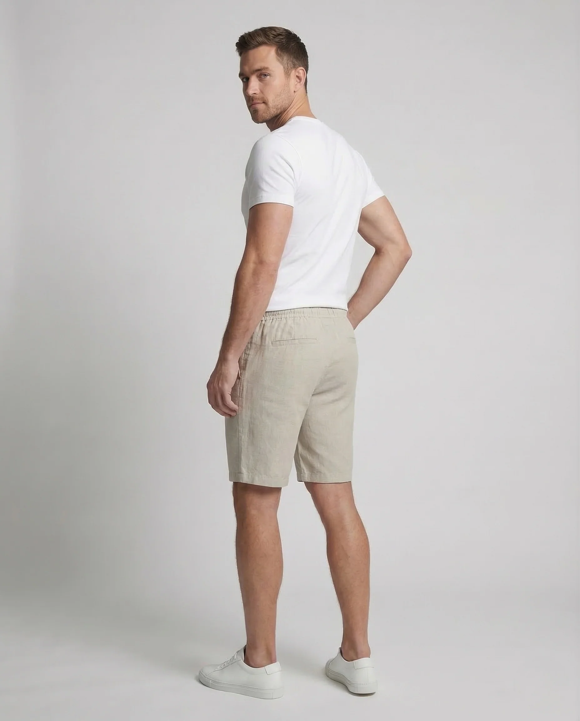 Herren Bermuda Baumwolle Leinen Elastikbund - Image 4