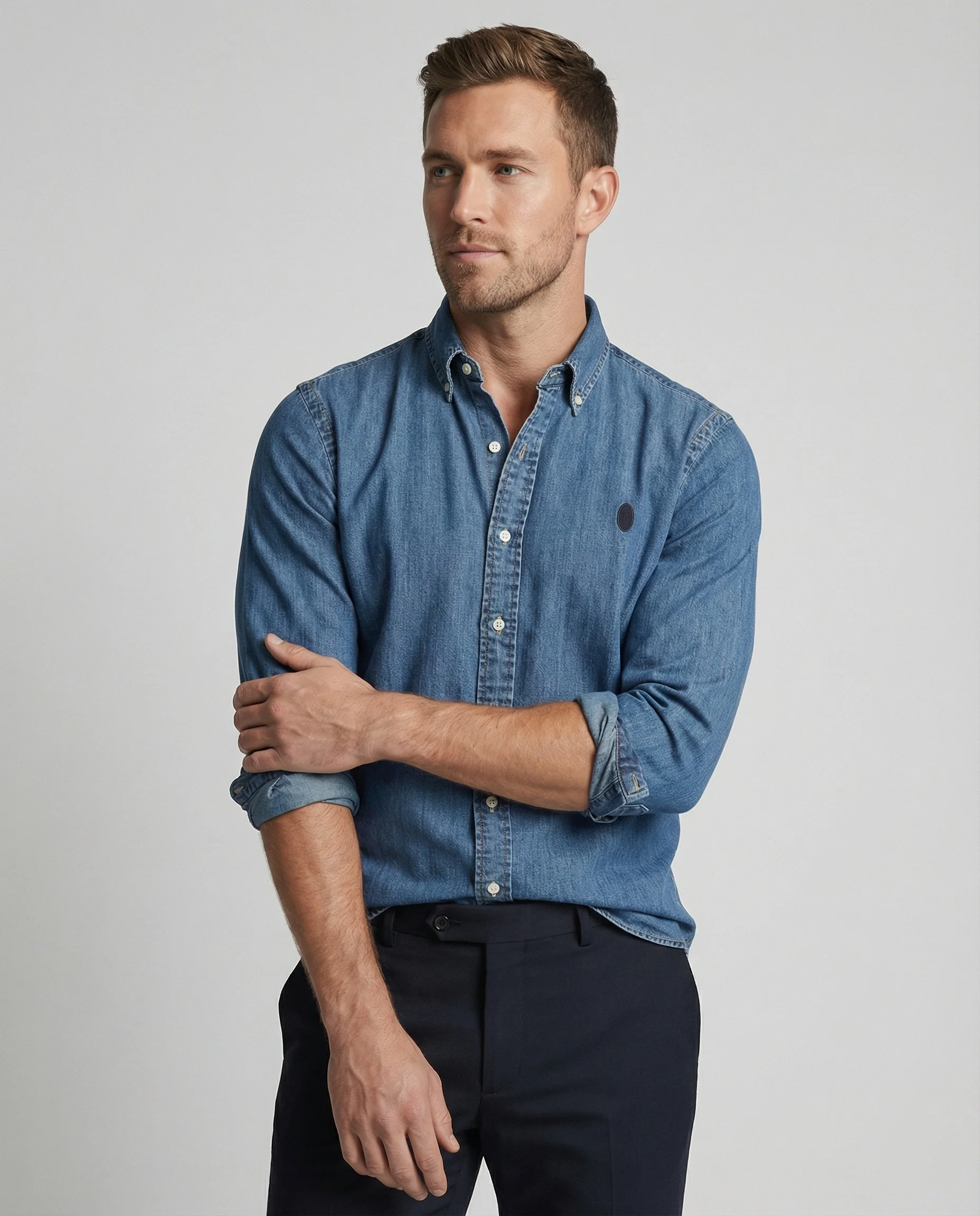 Herren Chambrayhemd Kentkragen modern - Image 6