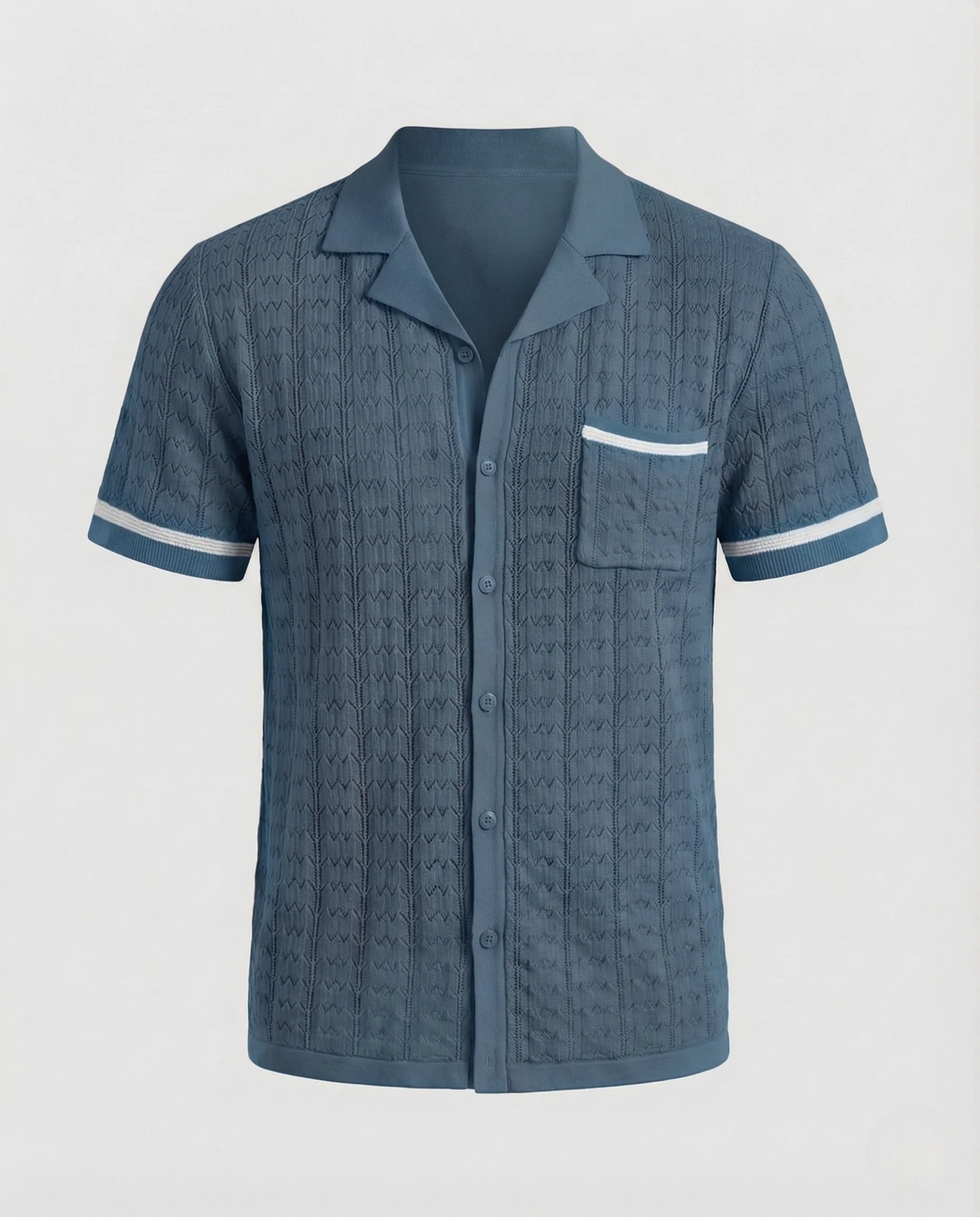 Herren Kurzarm Strickhemd mit Reverskragen - Image 10