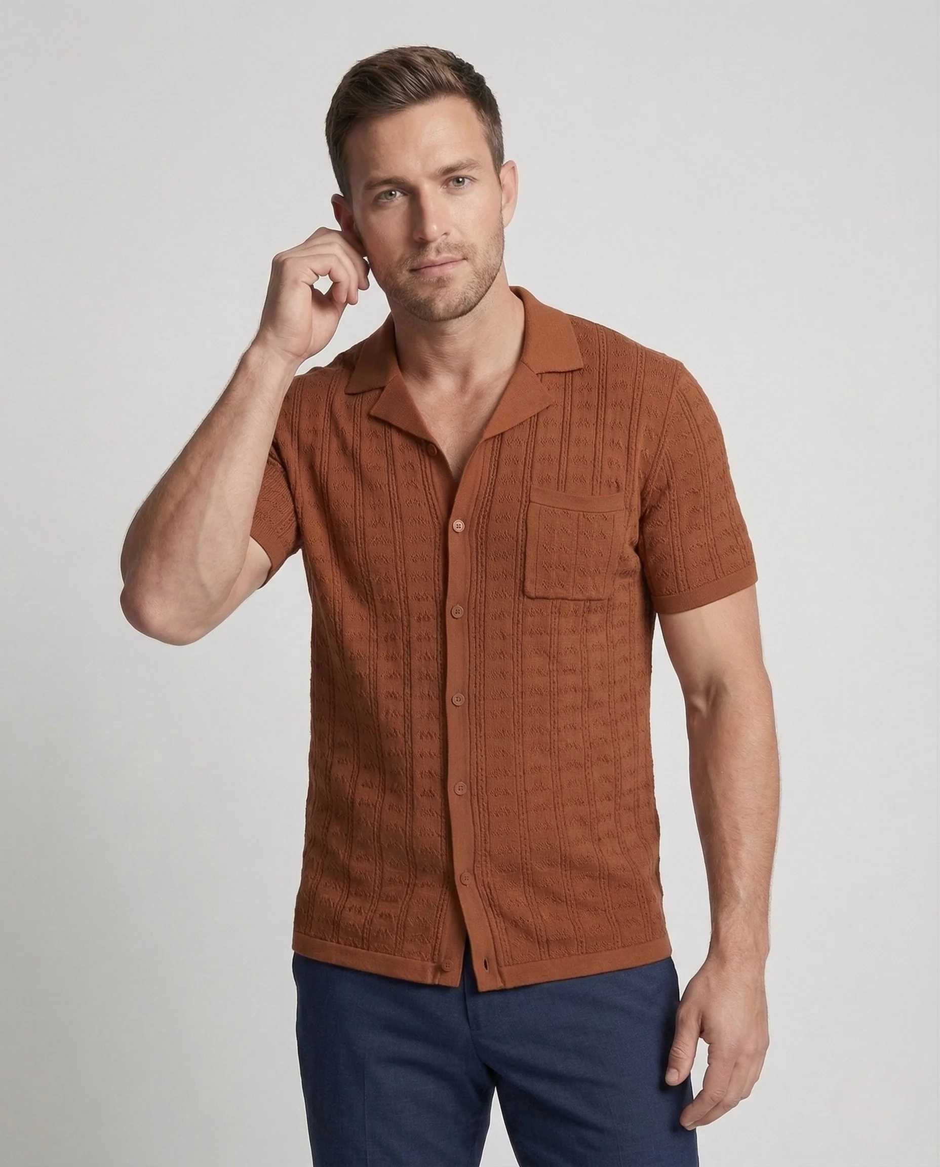 Herren Kurzarm Strickhemd mit Reverskragen - Image 2