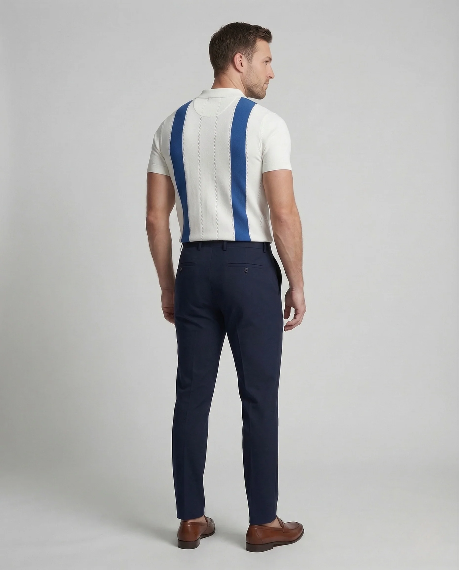 Herren Strick Poloshirt kurzarm mit Kontraststreifen - Image 4