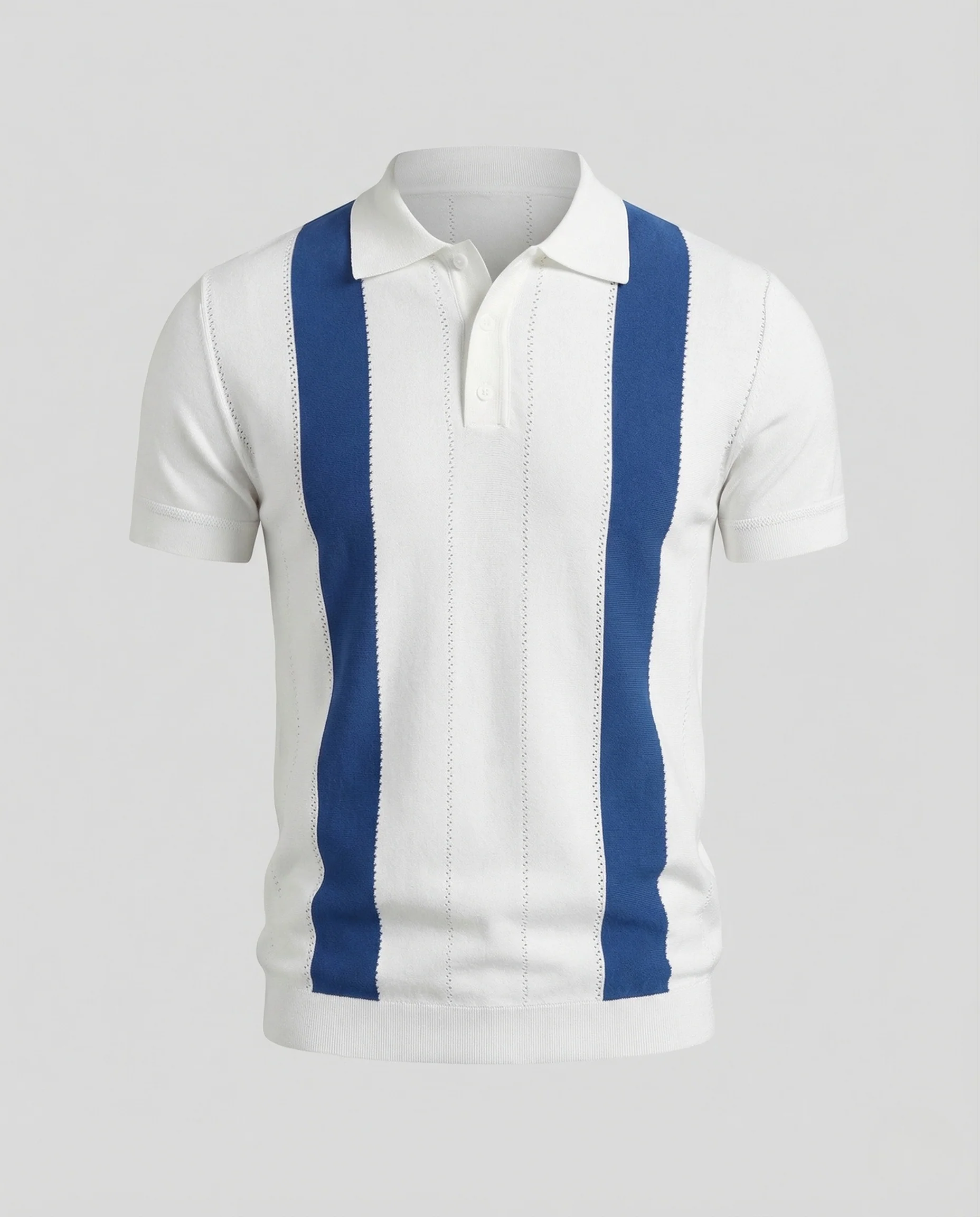 Herren Strick Poloshirt kurzarm mit Kontraststreifen - Image 5