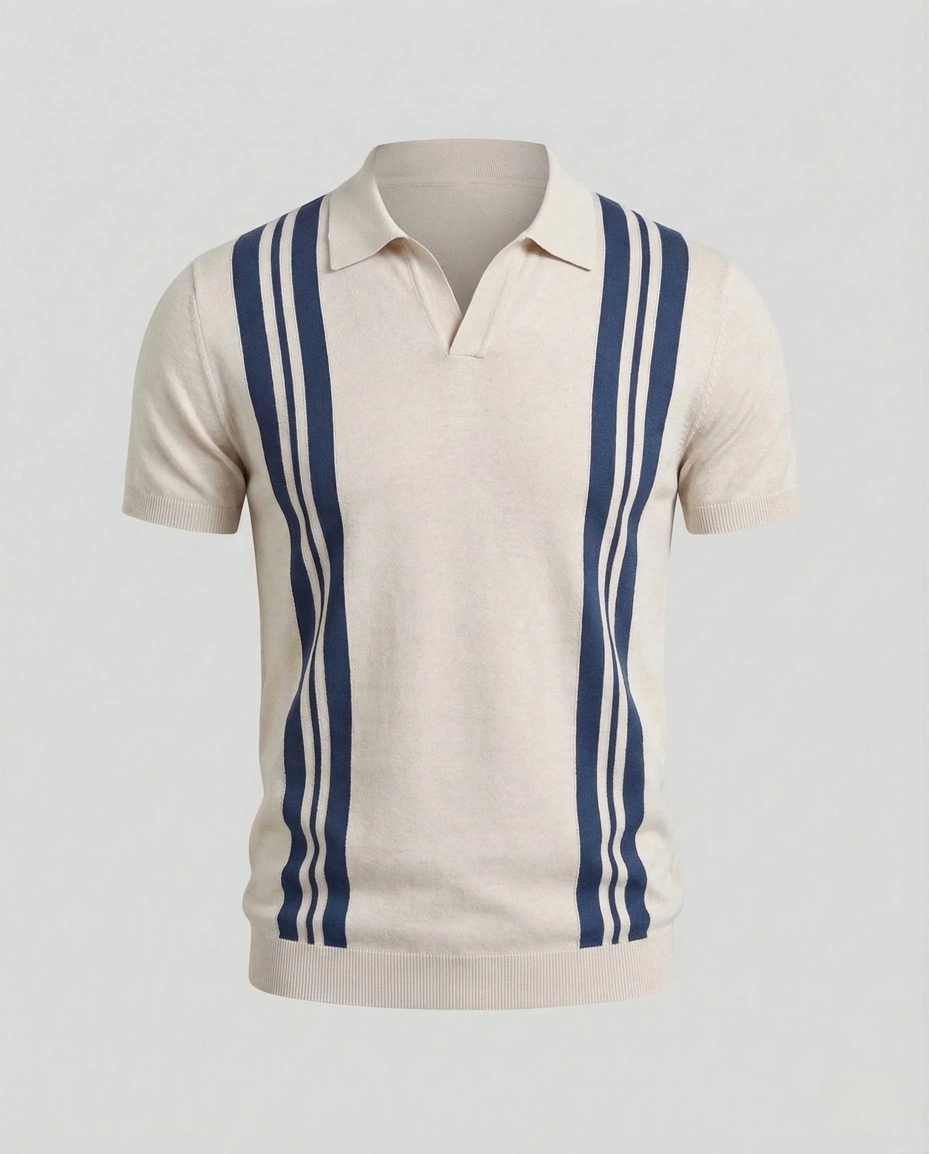 Herren Strick Poloshirt kurzarm mit Kontraststreifen - Image 8