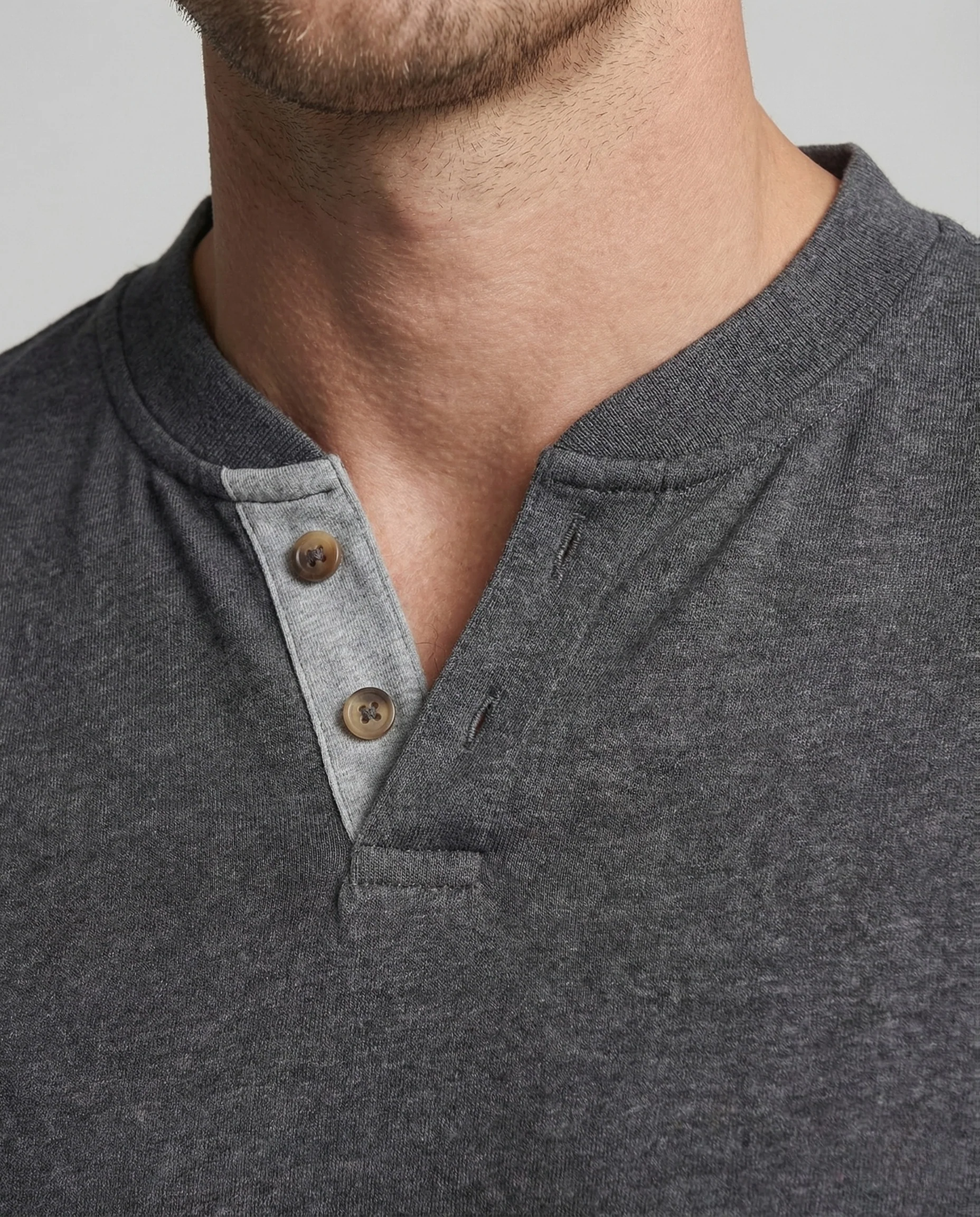 Herren Langarmshirt V Ausschnitt Knopfleiste - Image 3