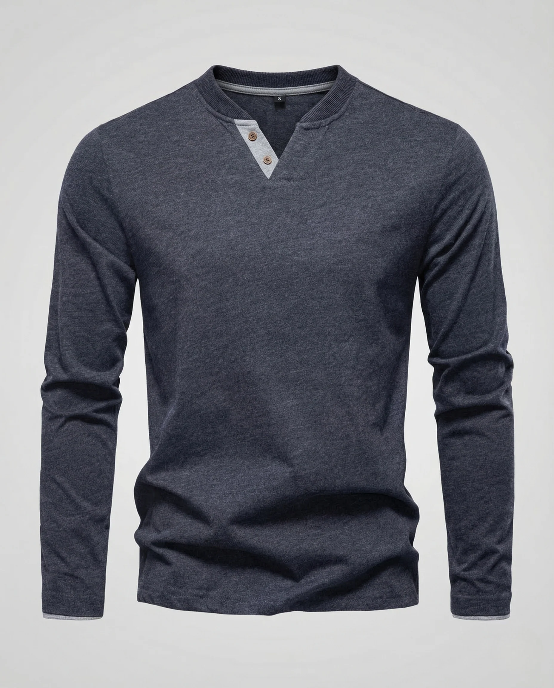 Herren Langarmshirt V Ausschnitt Knopfleiste - Image 5