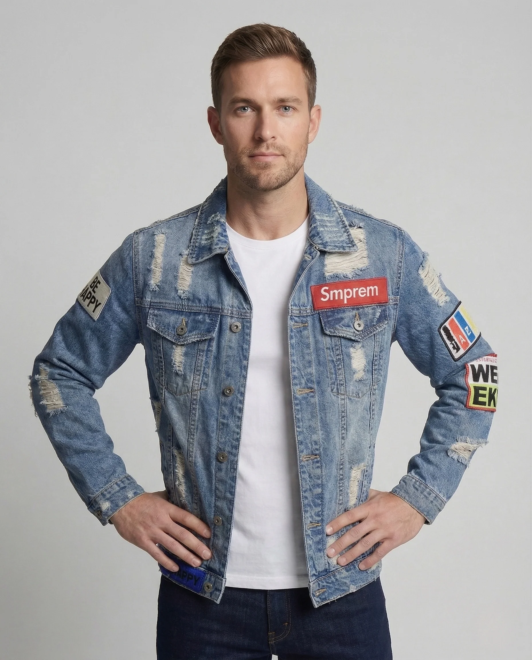 Herren College Jeansjacke Patches - Image 2