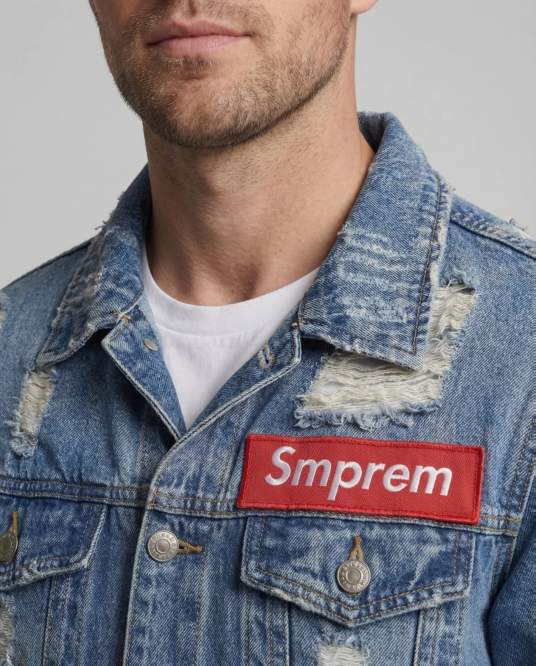 Herren College Jeansjacke Patches - Image 3