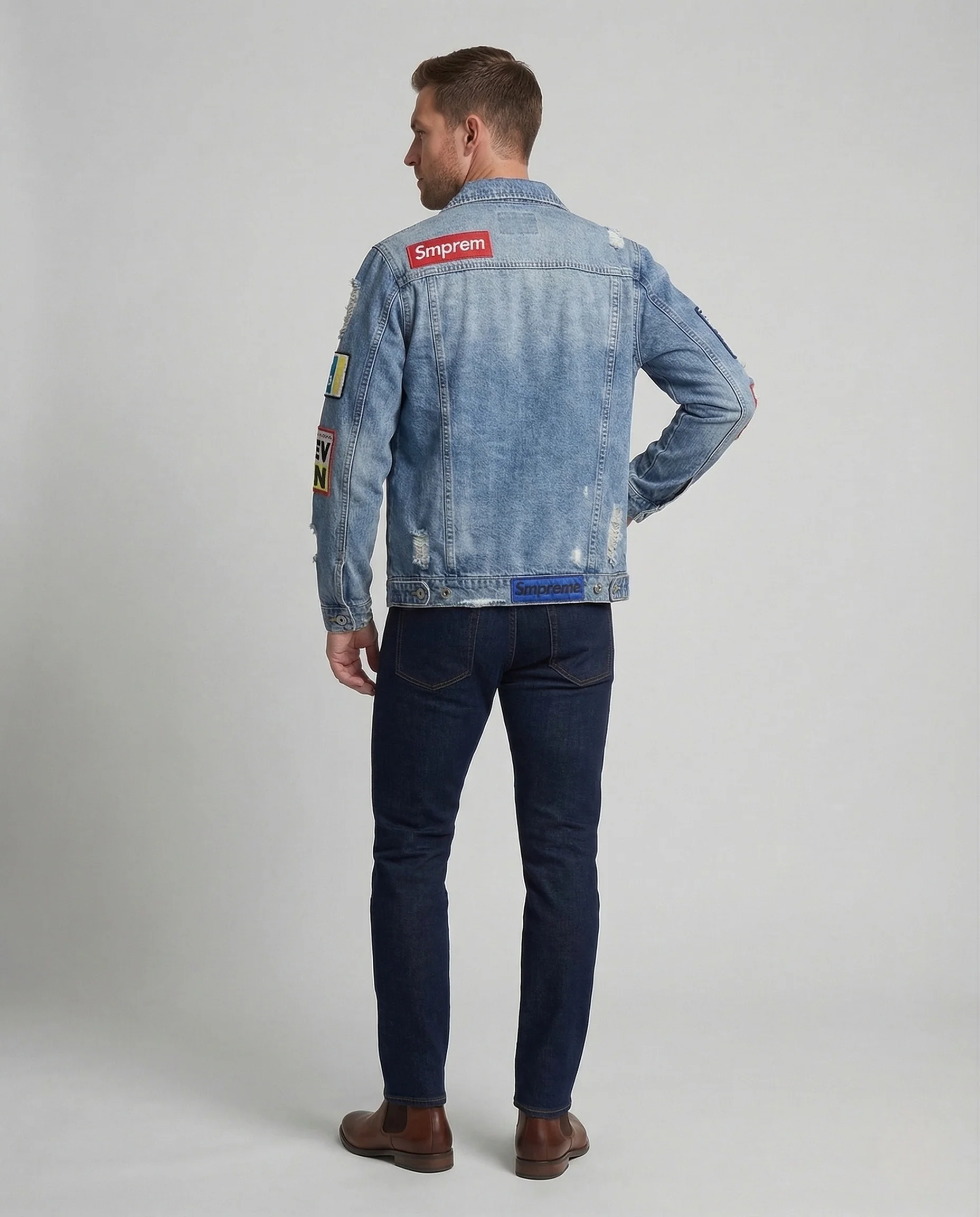 Herren College Jeansjacke Patches - Image 4