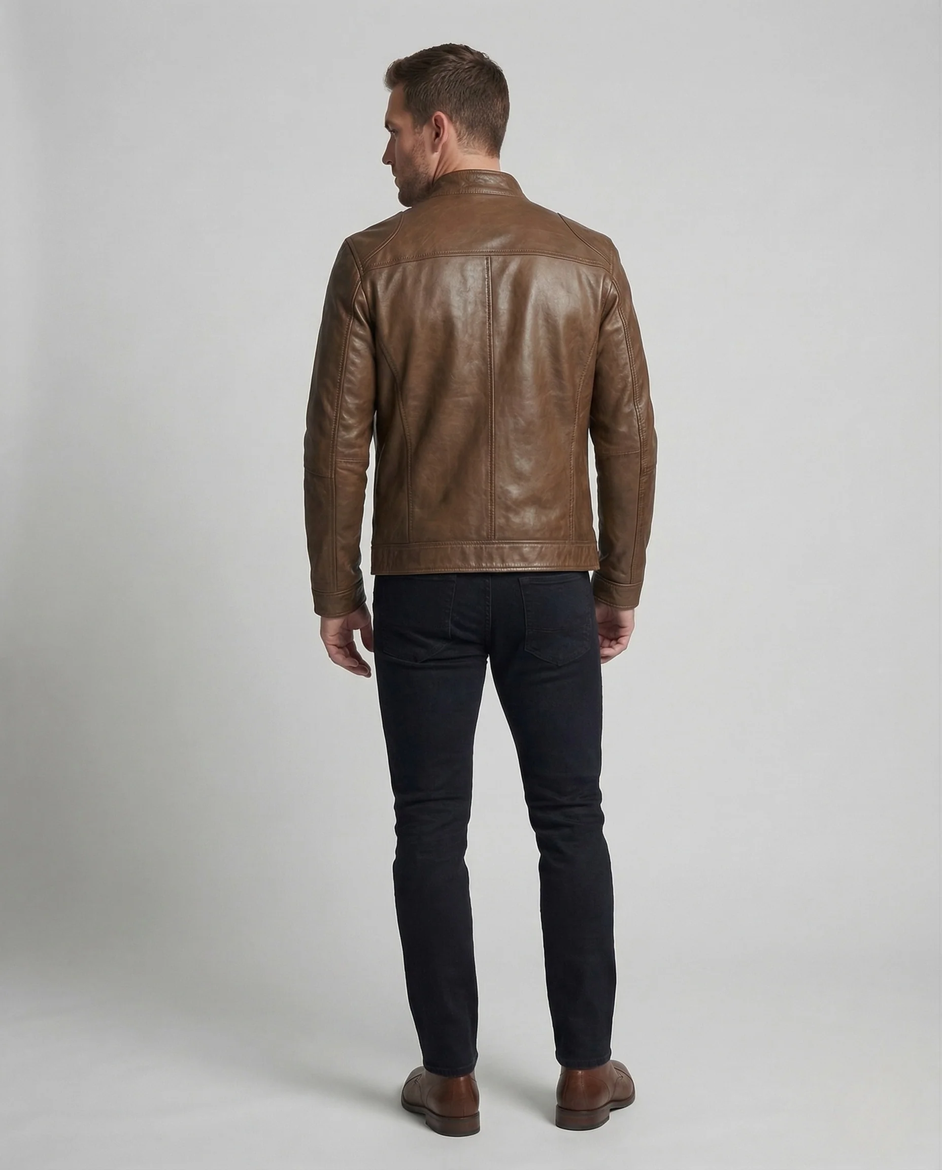 Herren Leder Racerjacke Stehkragen - Image 4